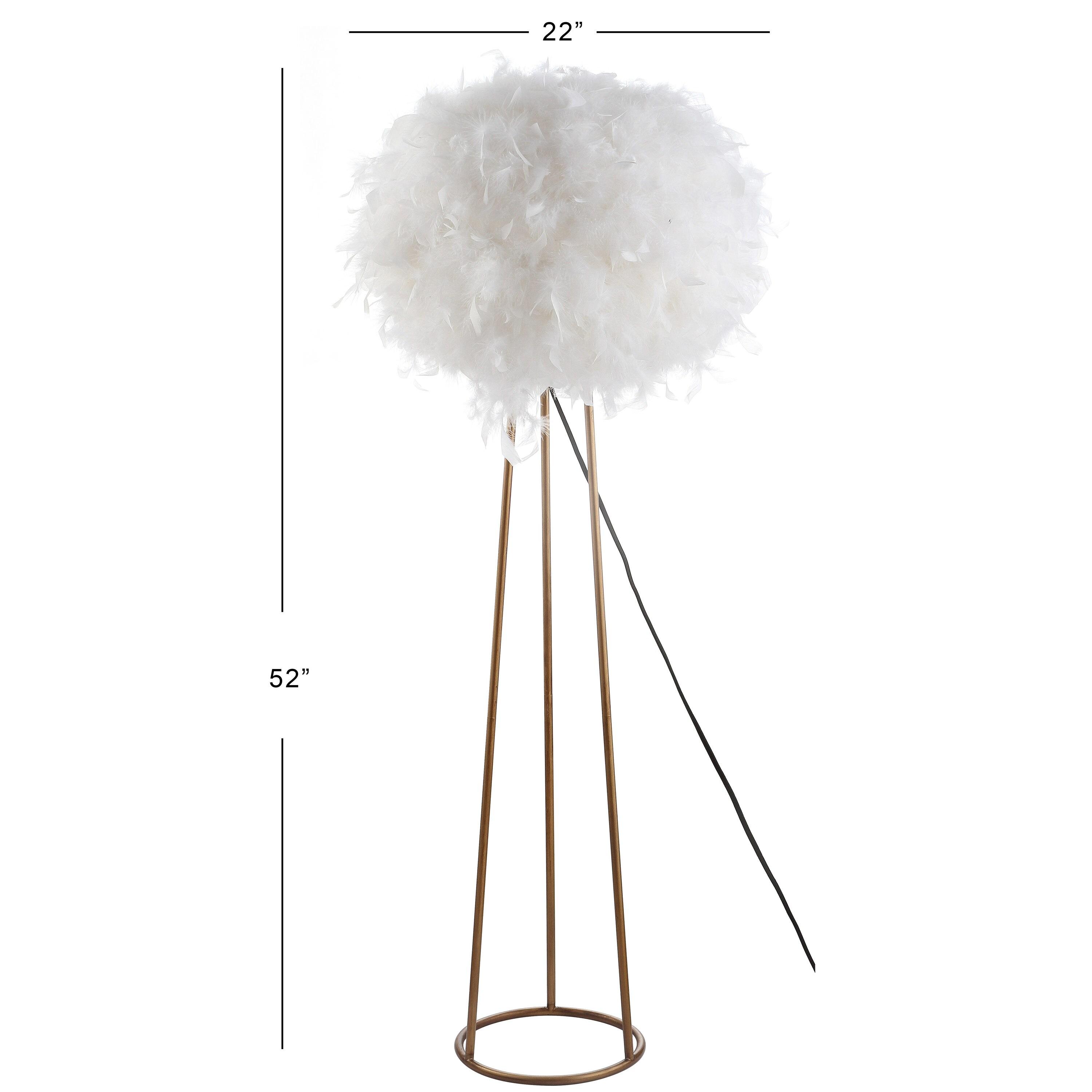 JONATHAN Y JYL9052A Stork 52" Feather Metal LED Floor Lamp, Bohemian, Glam, Modern, Transitional for living room, dinning room, bedroom, office Bulb Included, White/Gold
