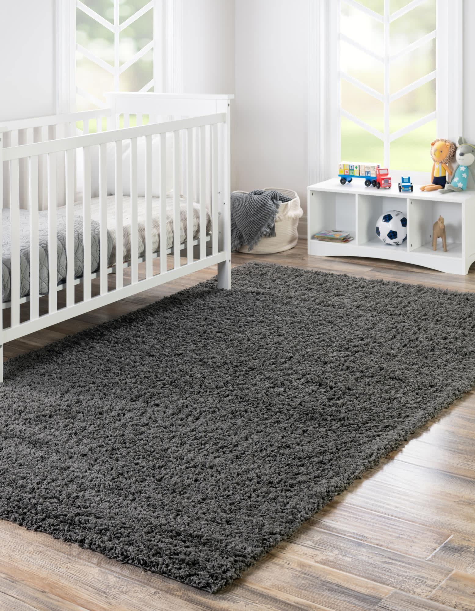 Unique Loom 6' 1 x 9' 0 Solid Shag Graphite Gray Area Rug