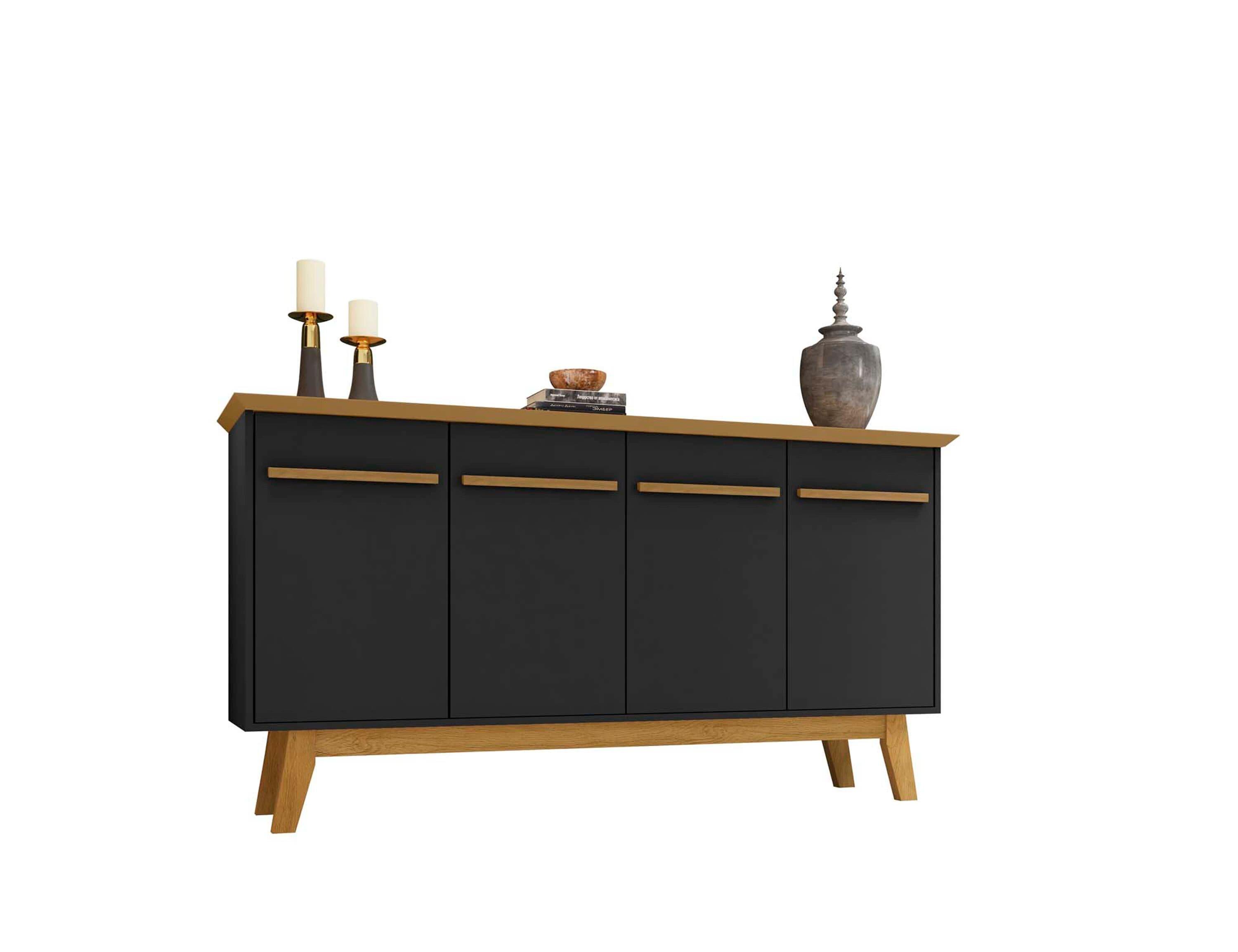 62.99" Yonkers Sideboard Black/Cinnamon - Manhattan Comfort: Mid-Century Buffet Storage Cabinet