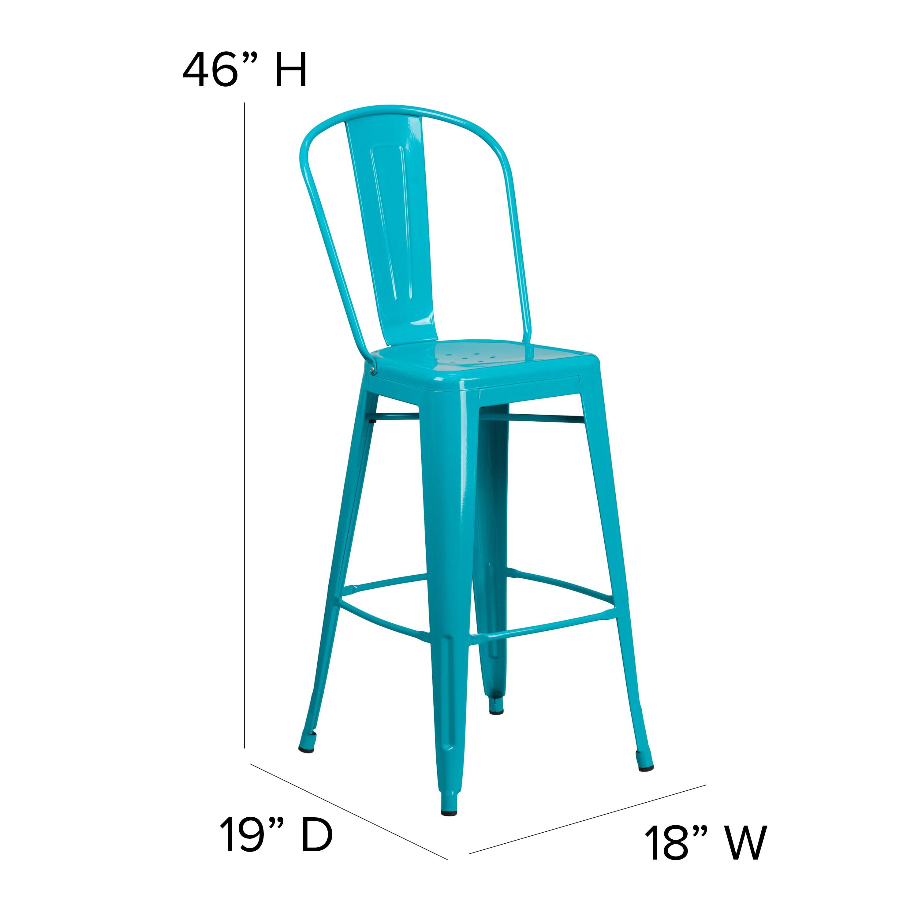 Flash Furniture Commercial Grade 30" High Crystal Teal-Blue Metal Indoor-Outdoor Barstool with Back