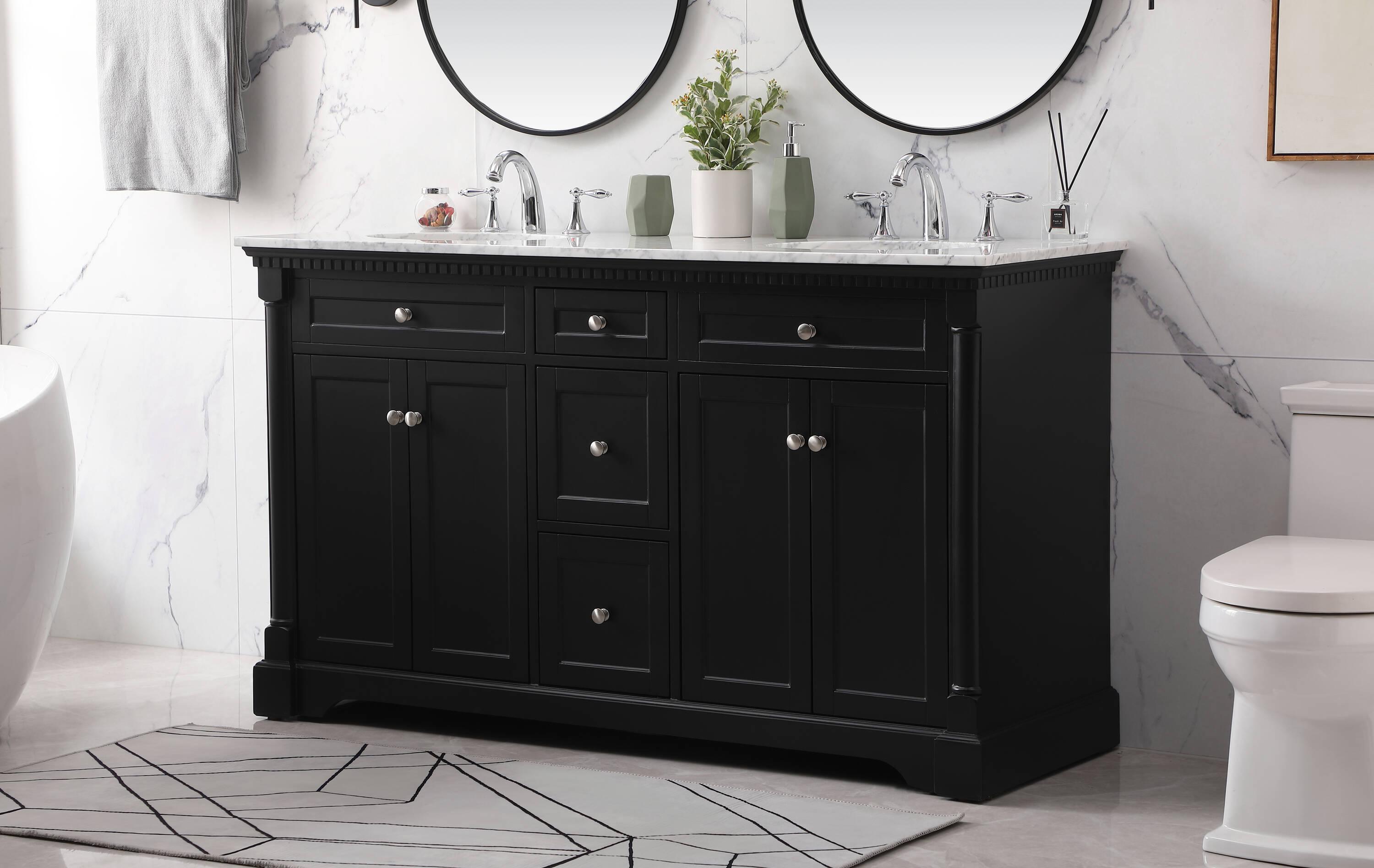 Elegant Decor Clarence 60" Solid Wood Metal Double Bathroom Vanity Set in Black