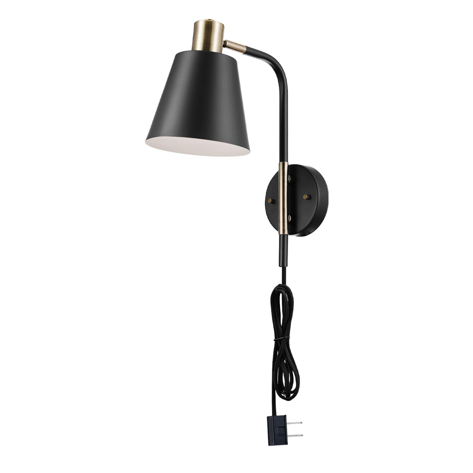 Cleo 1-Light Matte Black Plug-In or Hardwire Wall Sconce - Novogratz x Globe: Modern Metal Fixture, ETL Listed, 60W Max