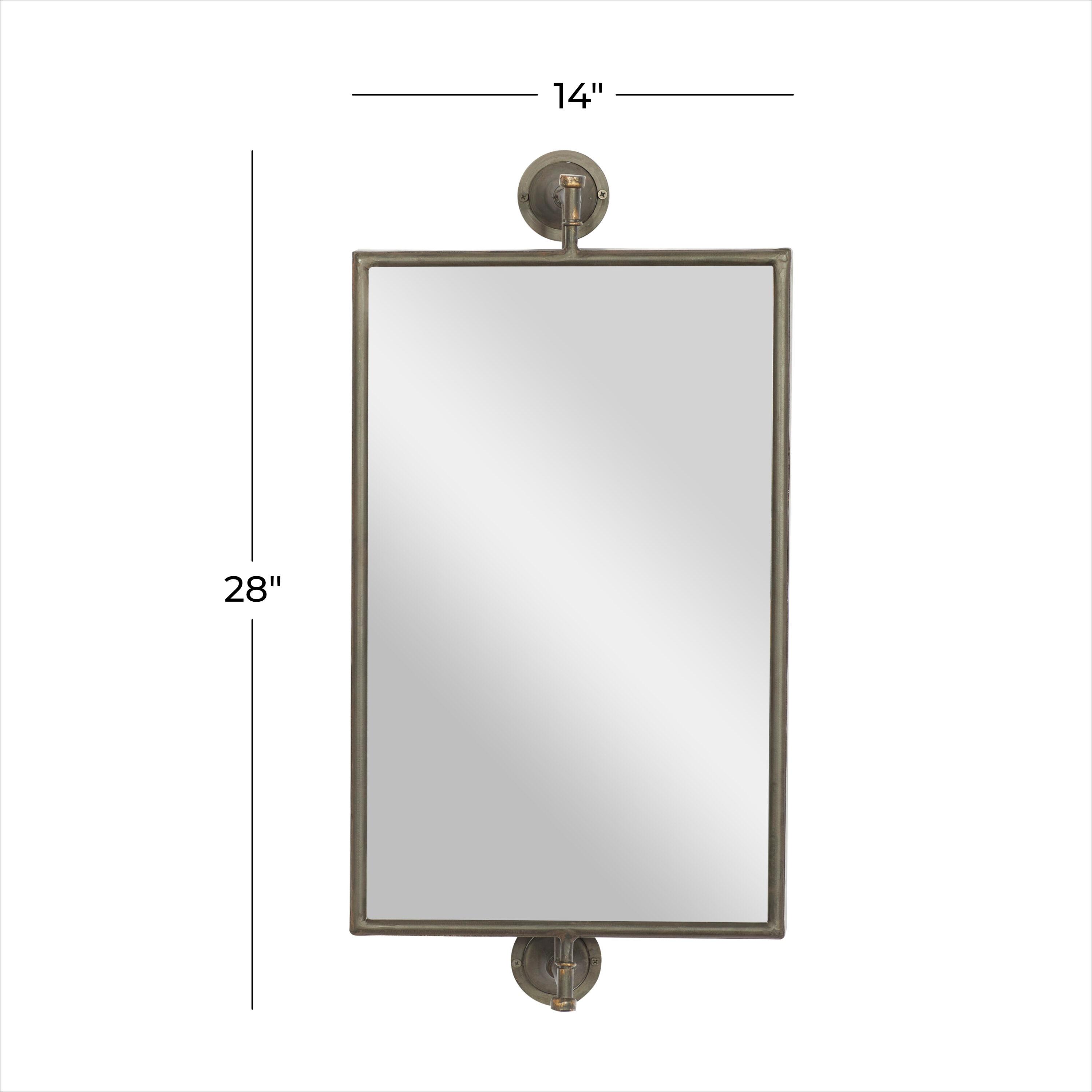 DecMode Industrial Rectangular Metal Wall Mirror with Pull Handle Design and Black Finish, 14"W x 28"H