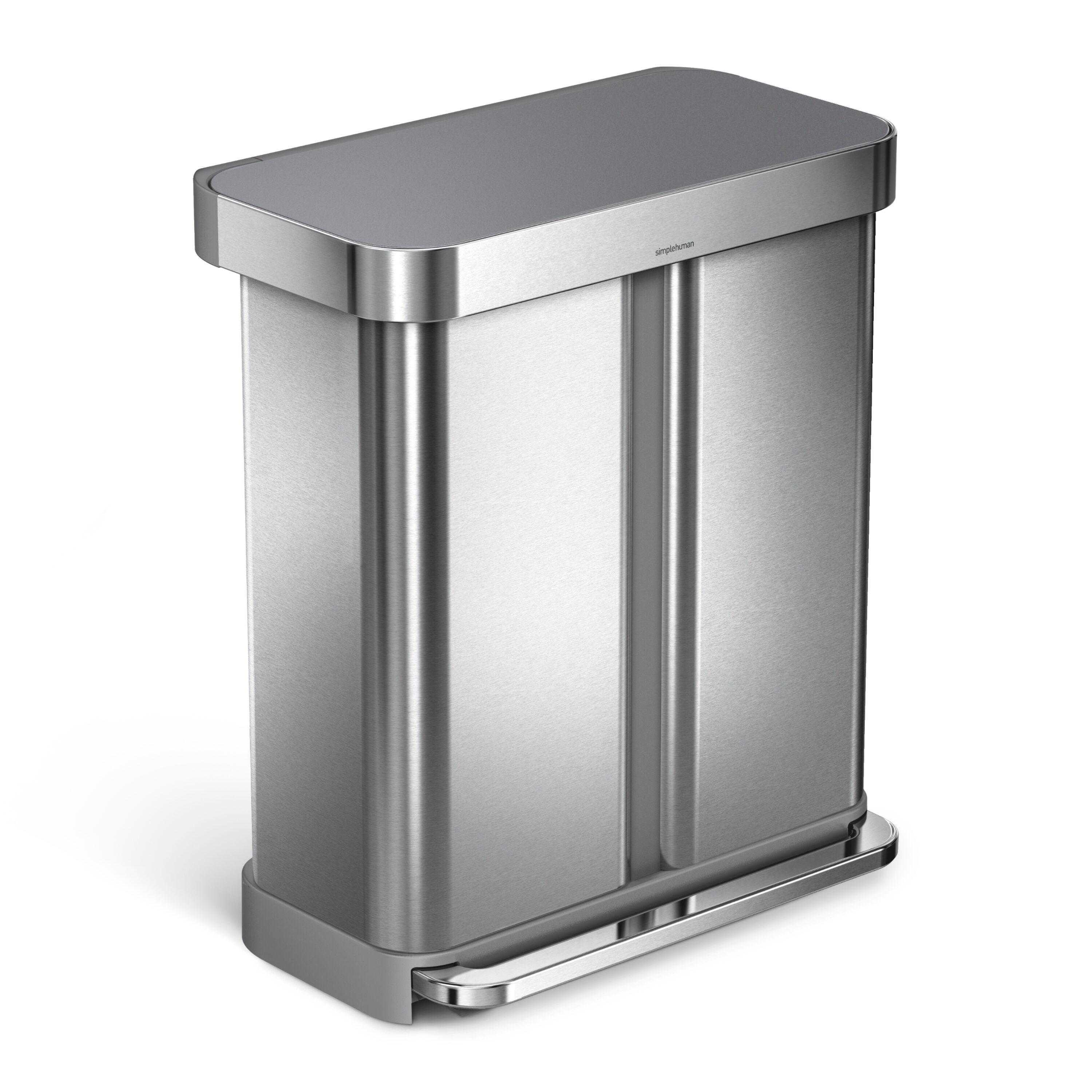 Simplehuman 58L / 15.3 Gallon Hands-Free Dual Compartment Recycling Kitchen Step Trash Can with Lid
