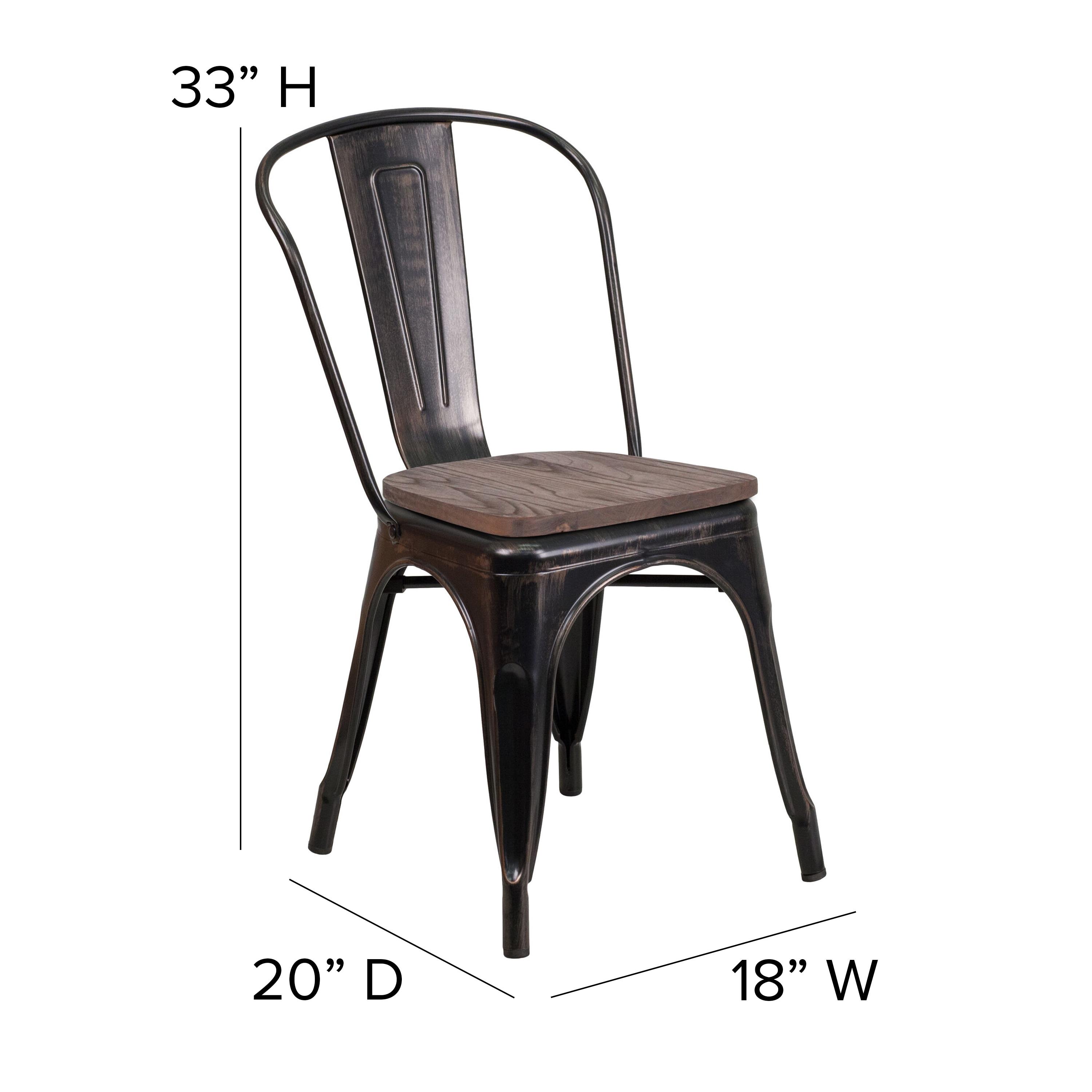 Flash Furniture Black-Antique Gold Metal Stackable Chair with Wood Seat