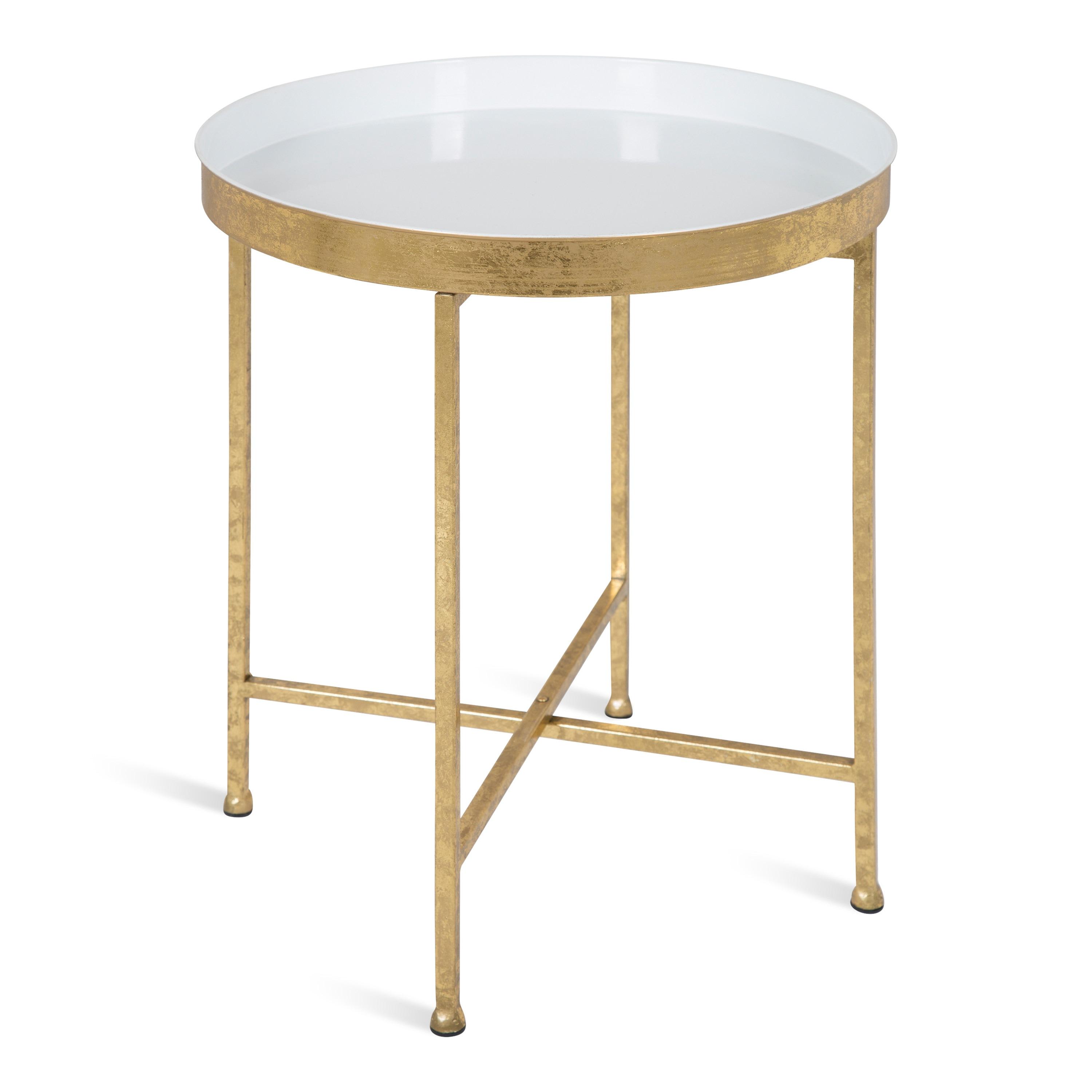 Kate and Laurel Celia Round Metal Side Table, 18.25x18.25x22, White and Gold