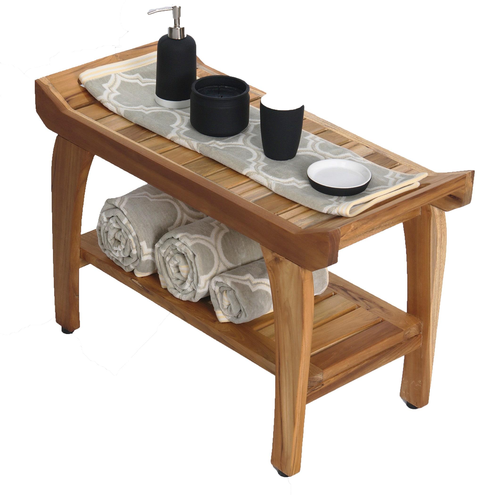 30" Tranquility ED942 Wide Teak Shower Bench with Handles - EcoDecors