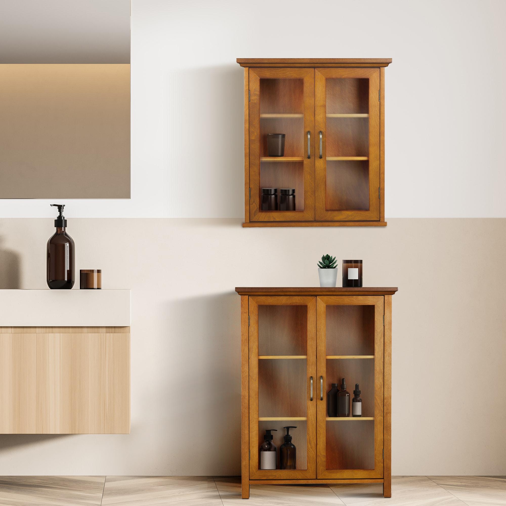 Teamson Home Avery Freestanding Two-Door Floor Accent Cabinet with Antique Brass Handles, Oiled Oak