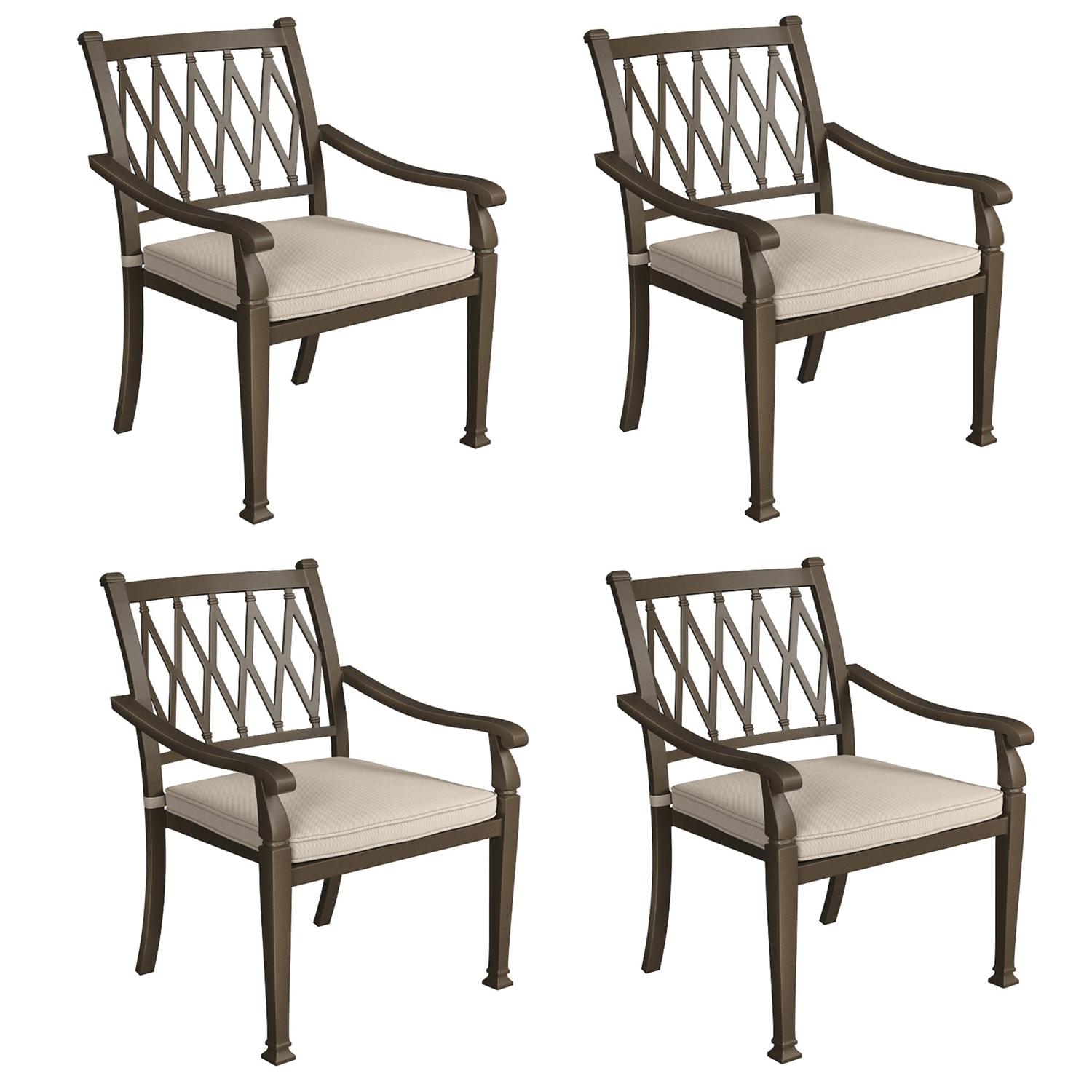 Mondawe Cast Aluminum Outdoor Dining Armchair Set of 4, 23" Extra Wide Ergonomic Patio Chair with Beige Olefin Cushion