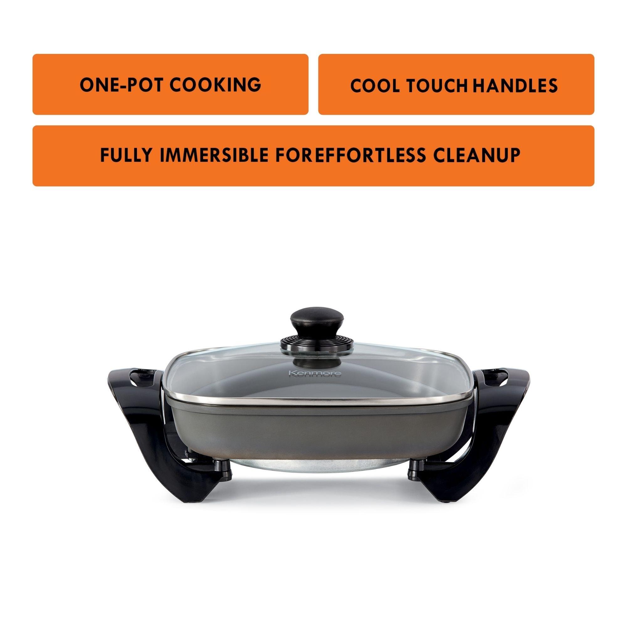 Kenmore 12x12" Non-Stick Electric Skillet with Glass Lid - Black/Gray: Cast Iron, Plug-In, Temperature Control, 1350W