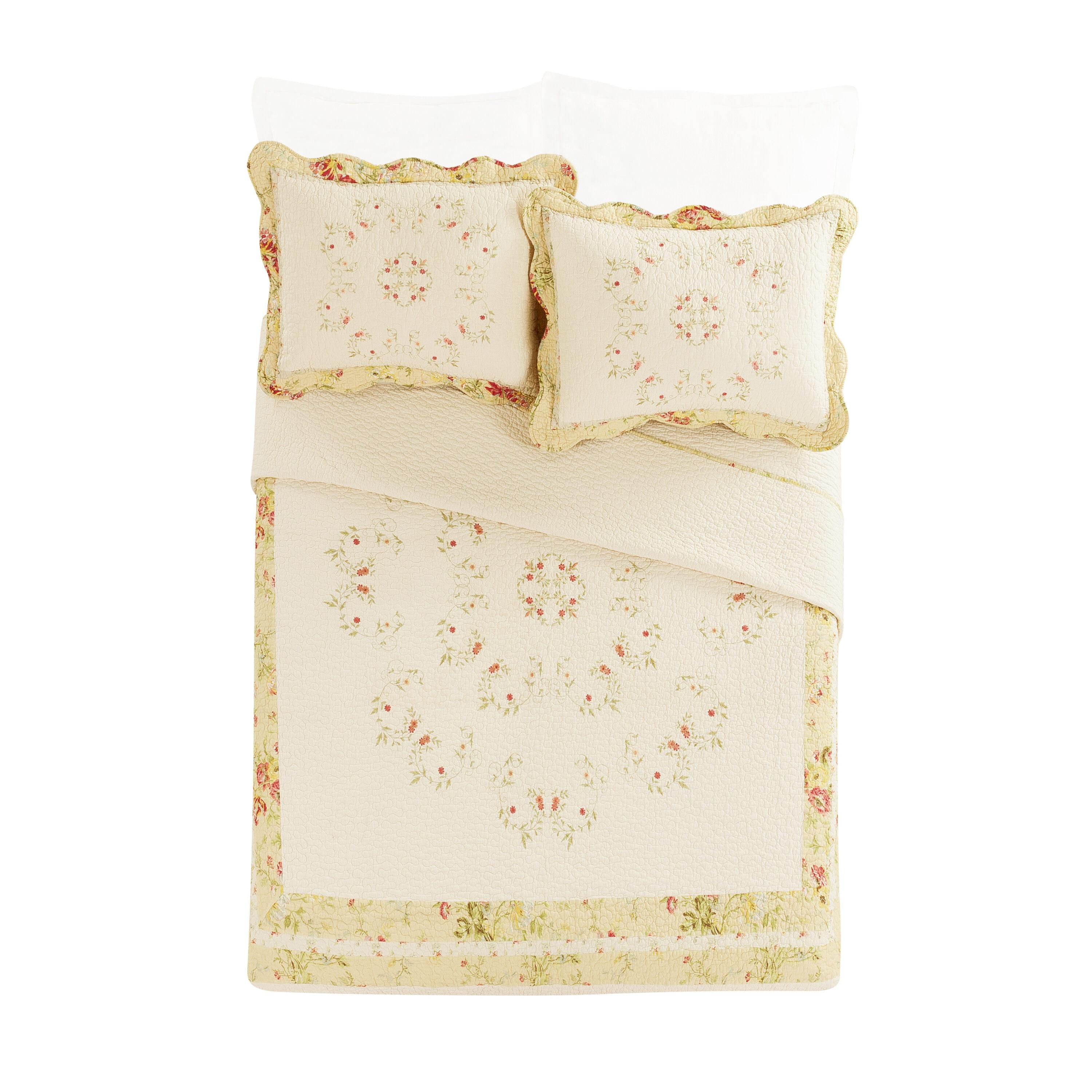 Queen Prairie Bloom Bedspread Yellow - Mary Jane's Home: Cotton Floral Bedding, Machine Washable, 140 Thread Count