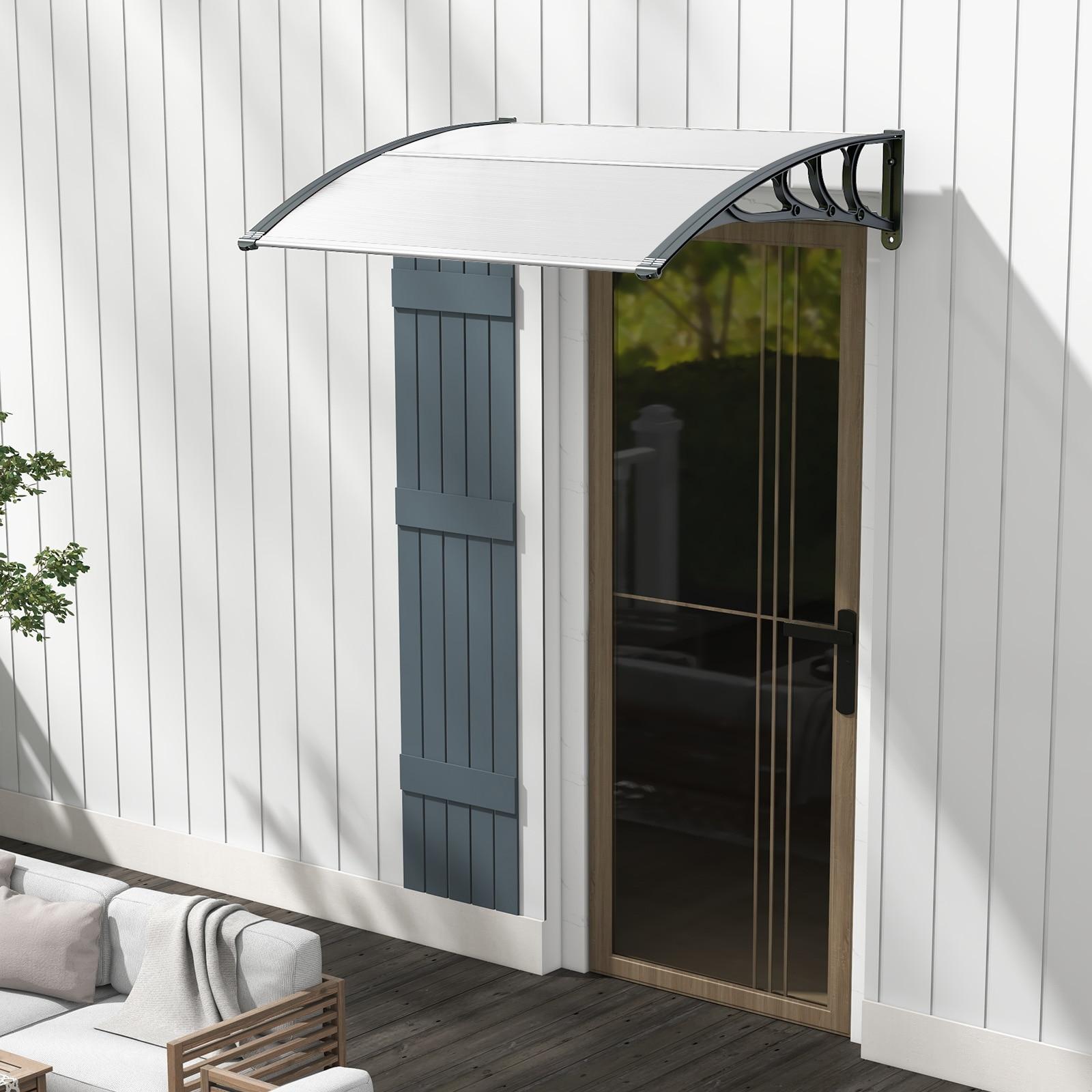48" x 40" Window Awning, Awnings for Doors, with Hollow Sheet, Rain Snow Sunlight, Outdoor Awning Canopy Exterior for Porch, Deck, Patio, Balcony, Gray
