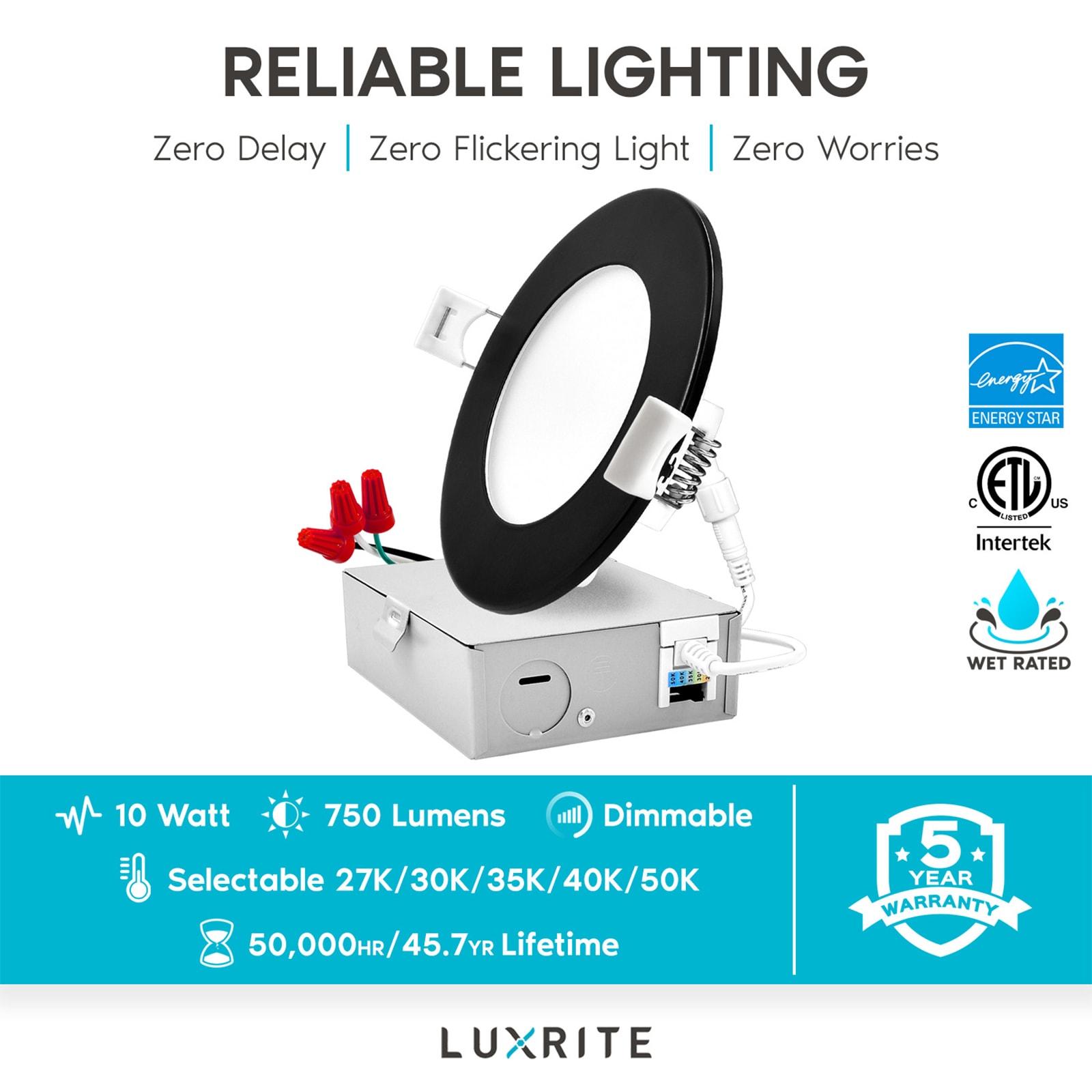 4'' Selectable Color Temperature Dimmable Air-Tight IC Rated LED Canless Recessed Lighting Kit