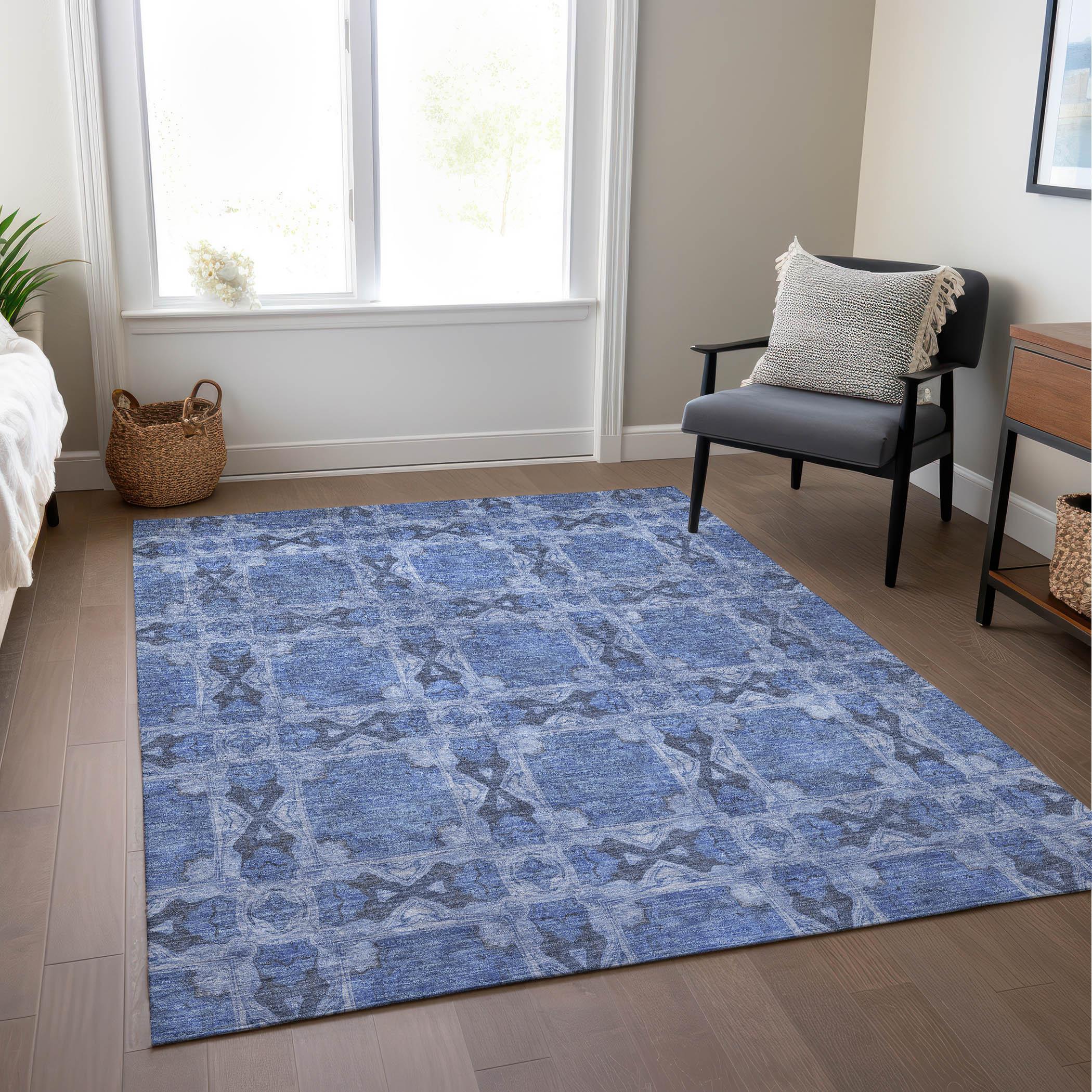 Denim Blue Flat Woven Synthetic 5' x 7'6" Area Rug