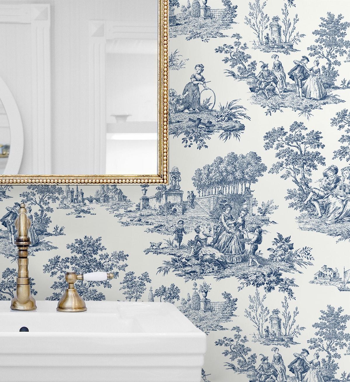 NextWall Blue Bell Chateau Toile Peel and Stick Wallpaper
