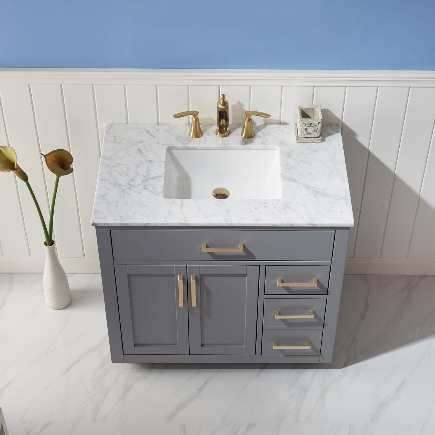 Ivy 36" Marble Countertop Single Vanity w/o Mirror Gray