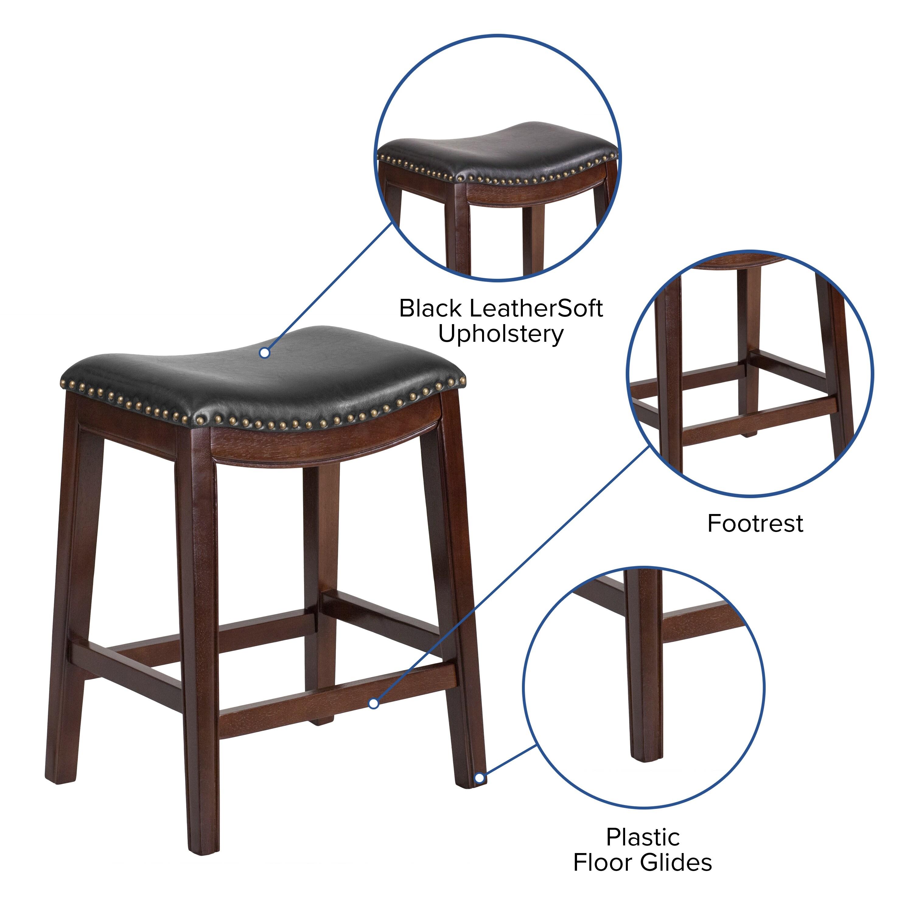 Flash Furniture 26'' High Backless Cappuccino Wood Counter Height Stool with Black LeatherSoft Saddle Seat