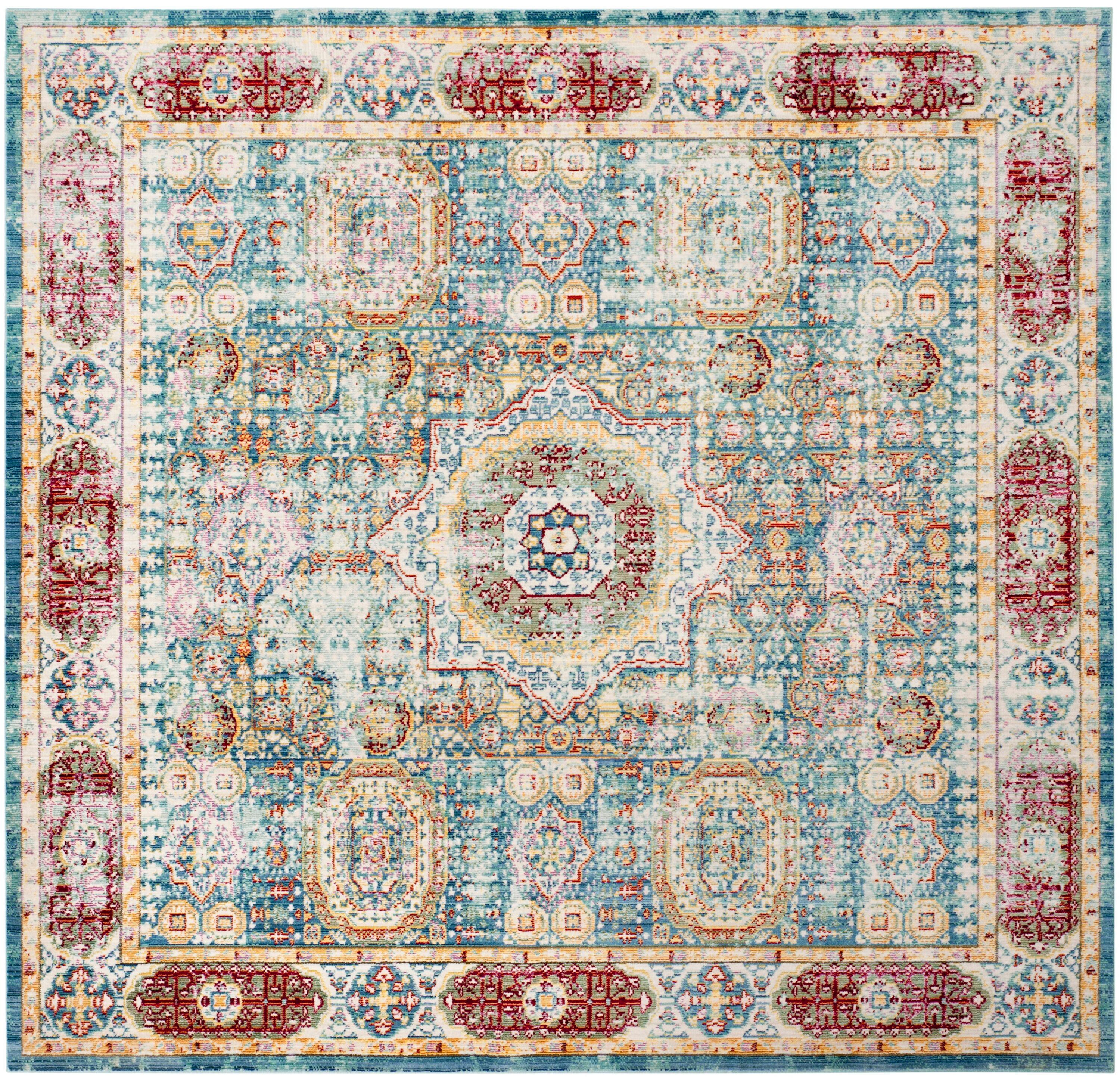 SAFAVIEH Valencia Makayla Overdyed Polyester Area Rug, Blue/Multi, 6'7" x 6'7" Square