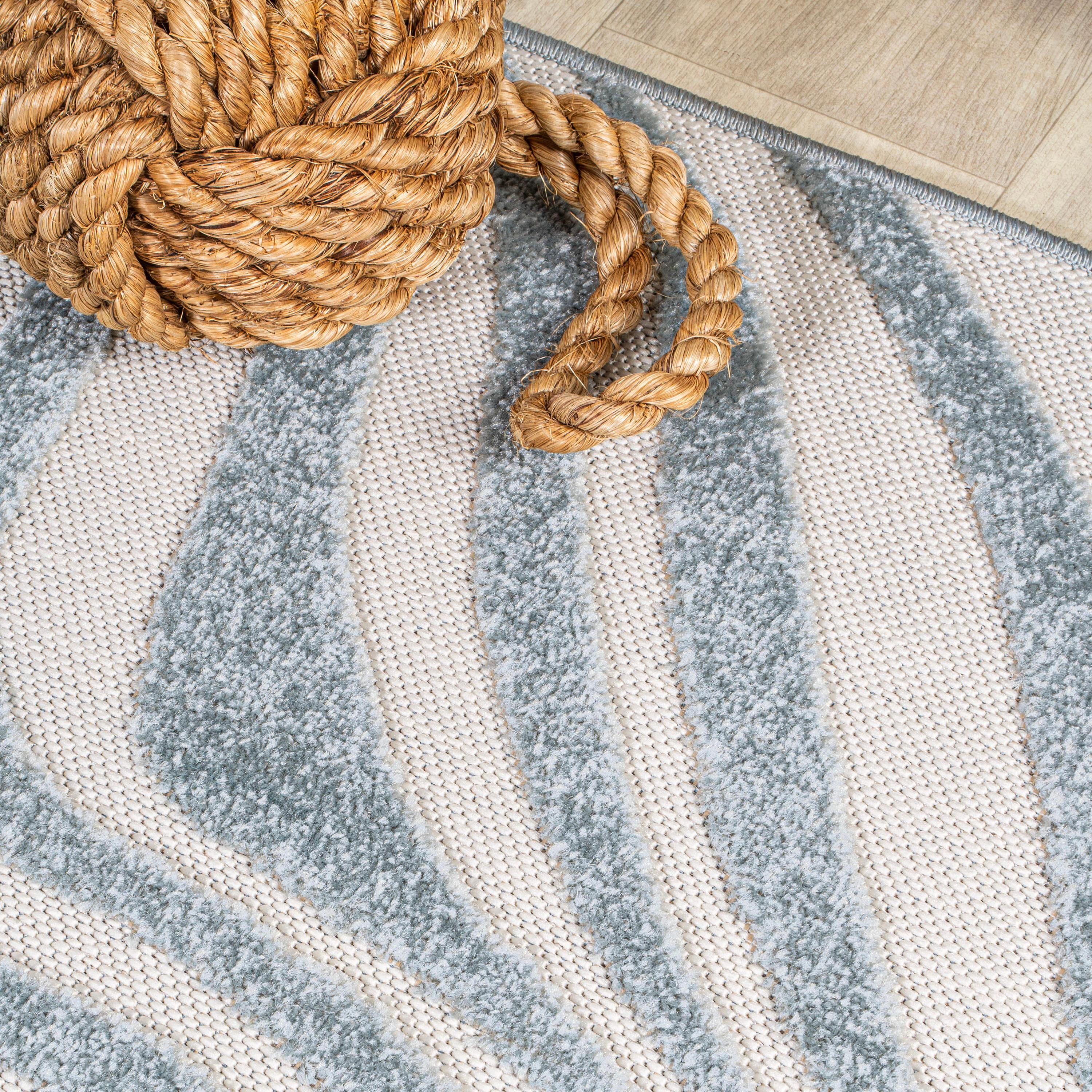 JONATHAN Y Maribo High-Low Abstract Groovy Striped Light Blue/Ivory 5 ft. x 8 ft. Indoor/Outdoor Area Rug