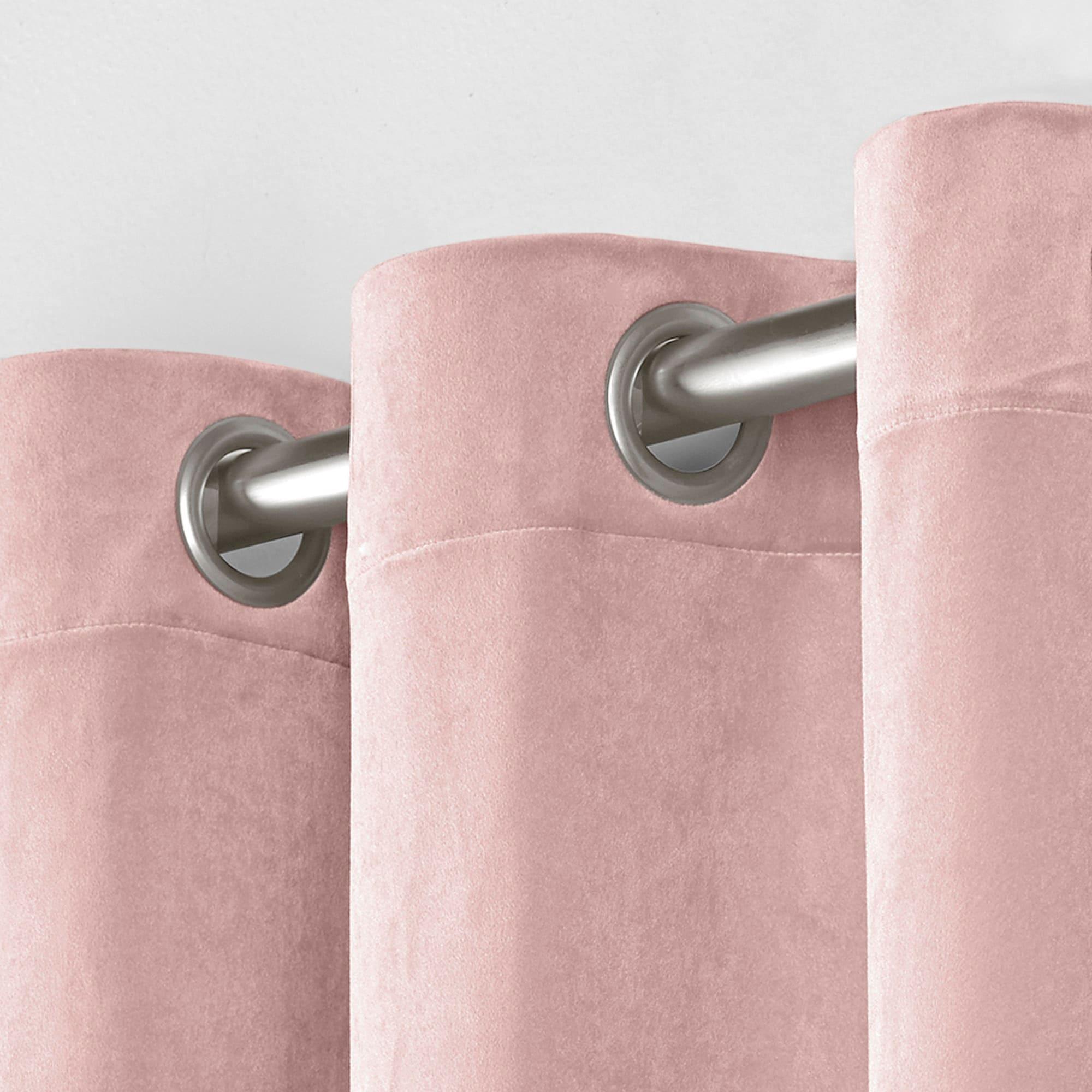 Set of 2 96"x54" Velvet Heavyweight Grommet Top Window Curtain Panel Blush: Light Filtering, Polyester, Exclusive Home
