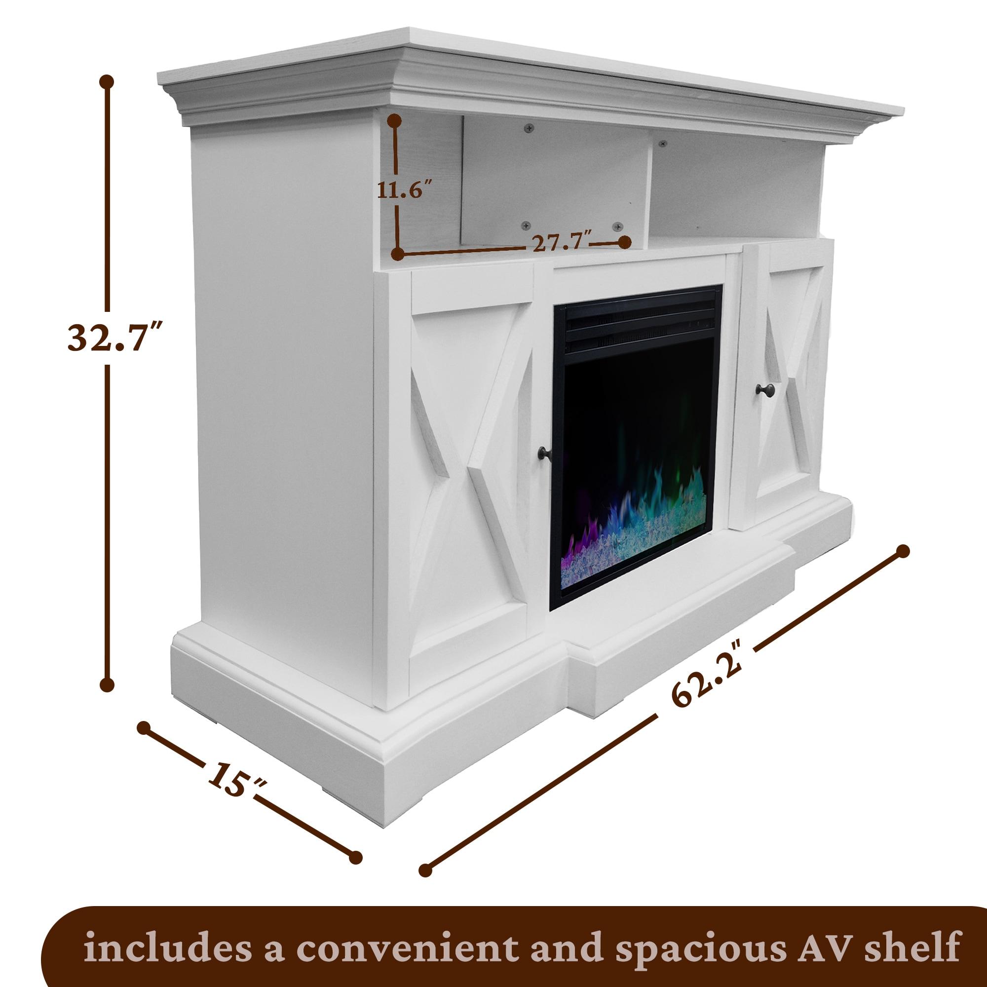 Cambridge Summit 62-In. Farmhouse Fireplace TV Stand with Crystal Rocks Display