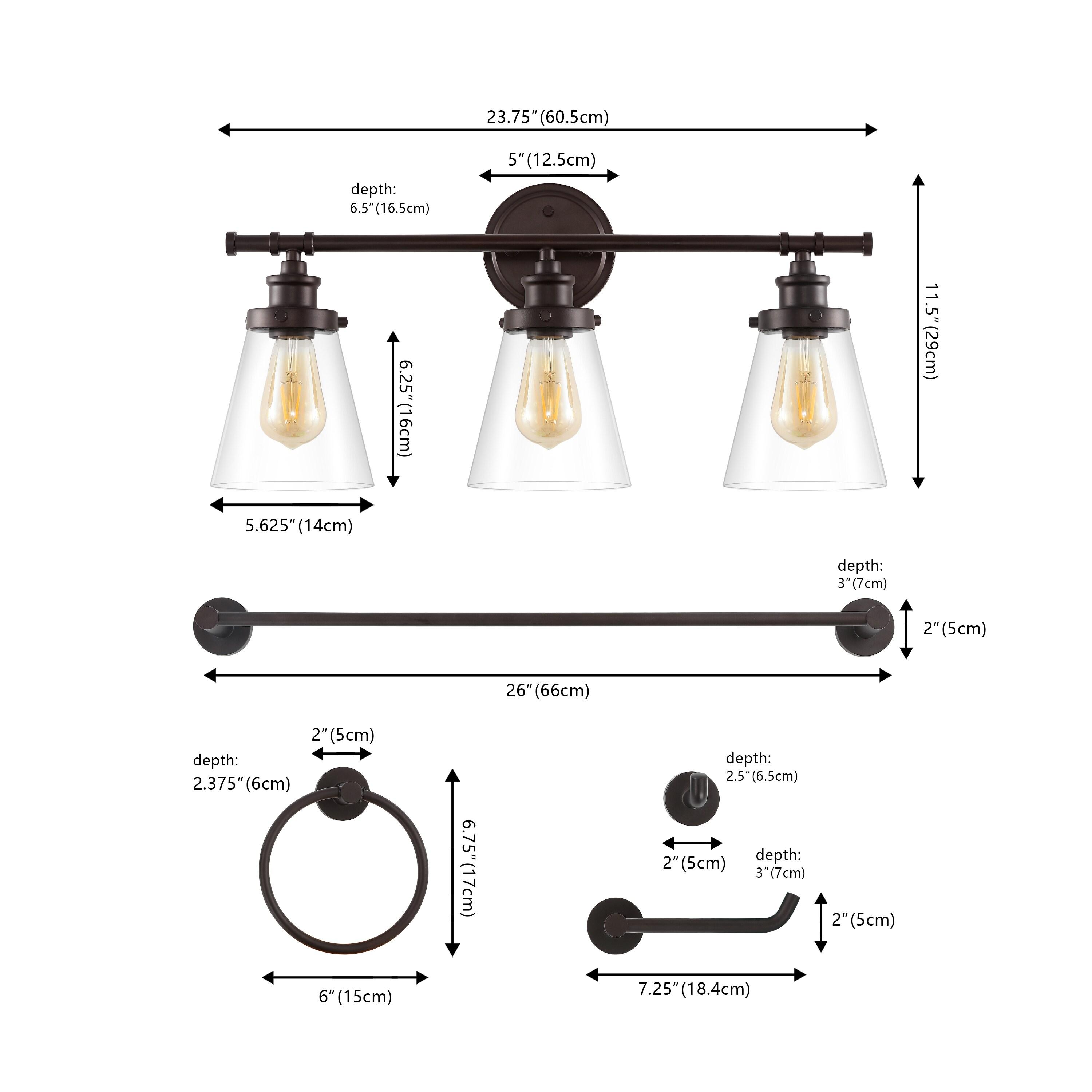 Hollis 23.75" 3-Light Traditional Farmhouse Vanity Light with Bathroom Hardware Accessory Set, Oil Rubbed Bronze (5-Piece)