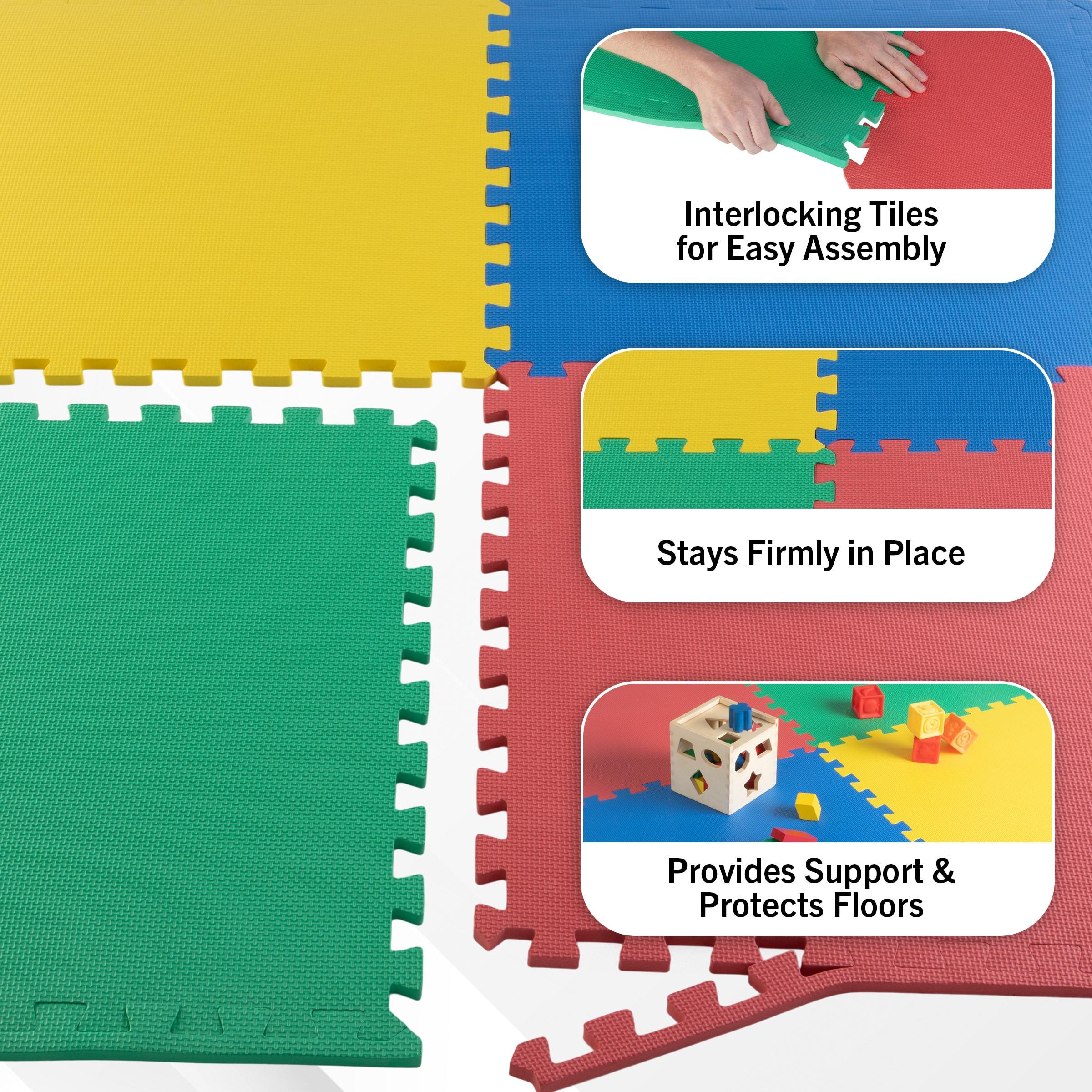 EVA Foam Mat Tiles 12-Pack - 48 SQ FT Interlocking Padding for Playroom or Gym Flooring - Workout Mat or Baby Playmat by Stalwart (Multicolor)