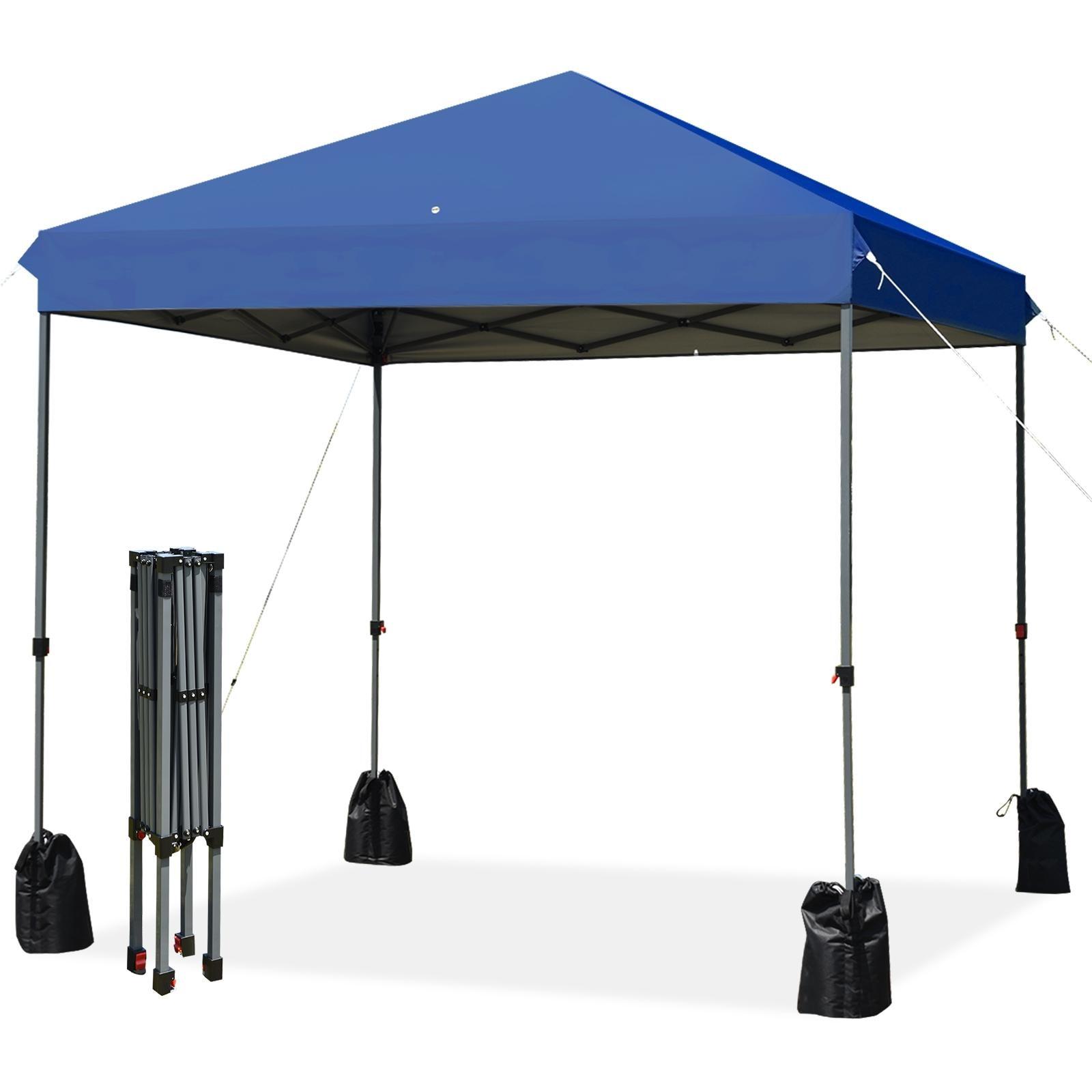 Costway 8x8 FT Pop up Canopy Tent Shelter Wheeled Carry Bag 4 Canopy Sand Bag Blue