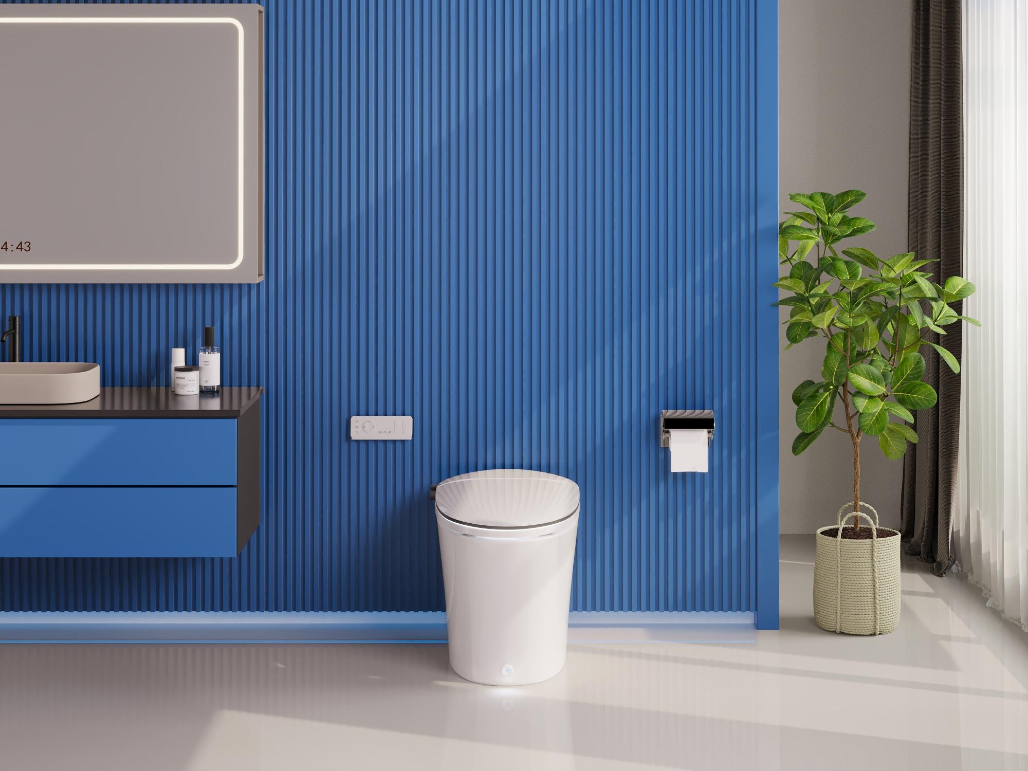 Smart Toilet with Quiet-Closed Heated Seat, Foot Kick/Off-seat/Blackout/Remote Flush, Bidet Elongated Toilet with Tankless, Gentle Night light, Remote Control, Advanced