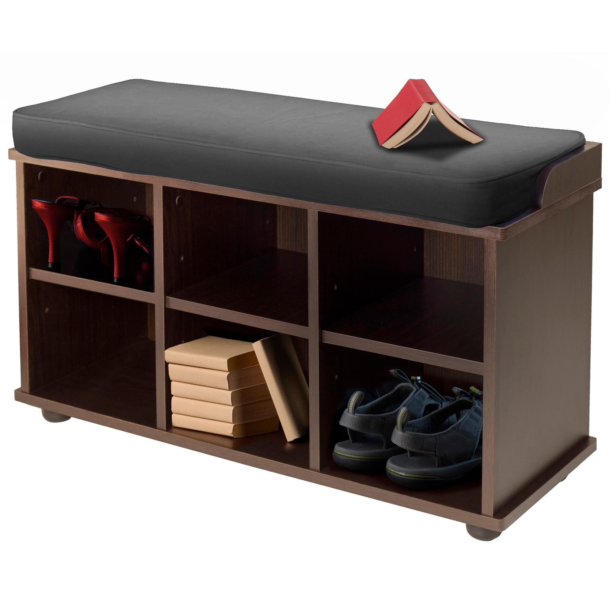 Townsend Entry Bench with Cushion And Storage Espresso - Winsome: Foyer Seating, Mudroom Organizer