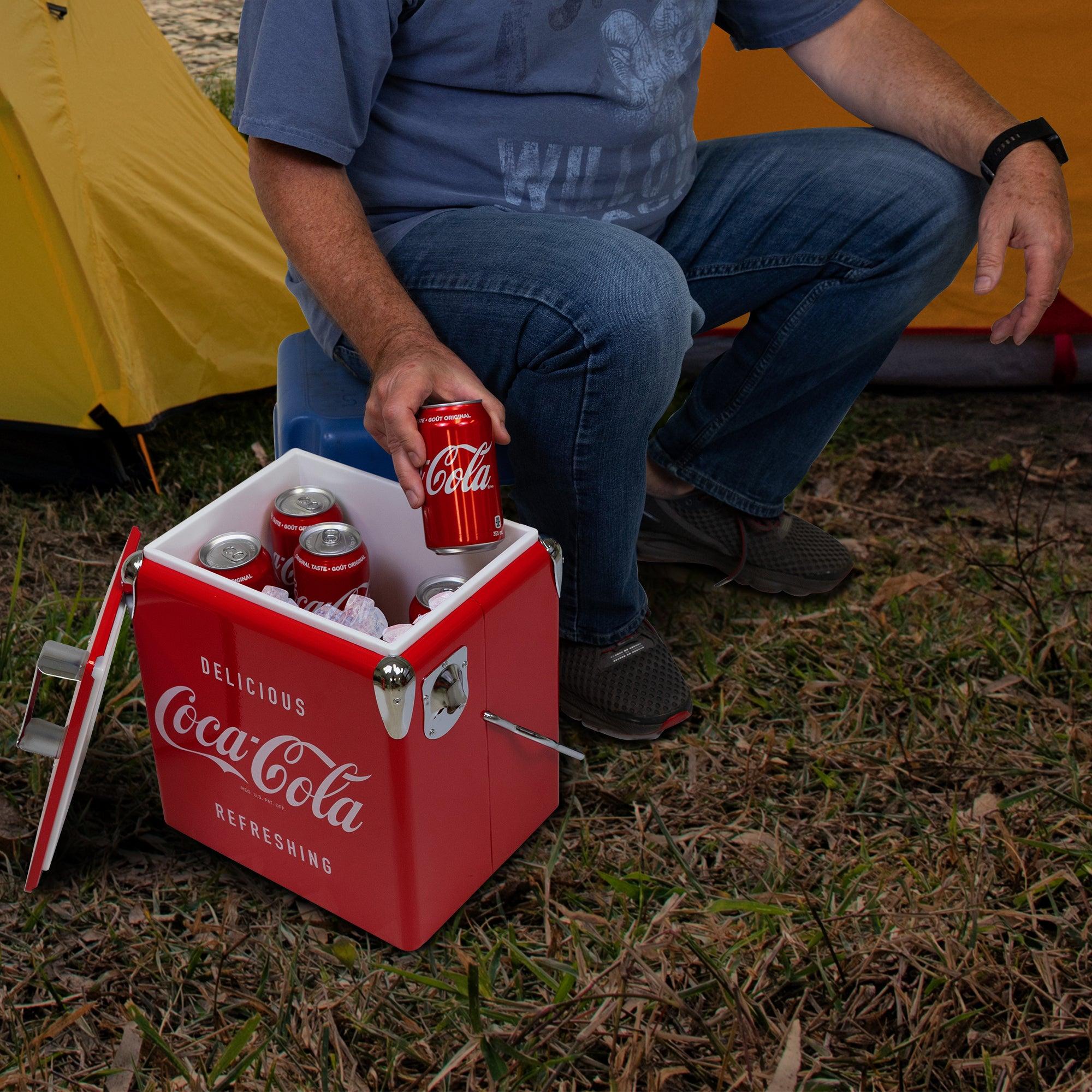 Retro Red Metal Cooler with Bottle Opener, 13L Capacity