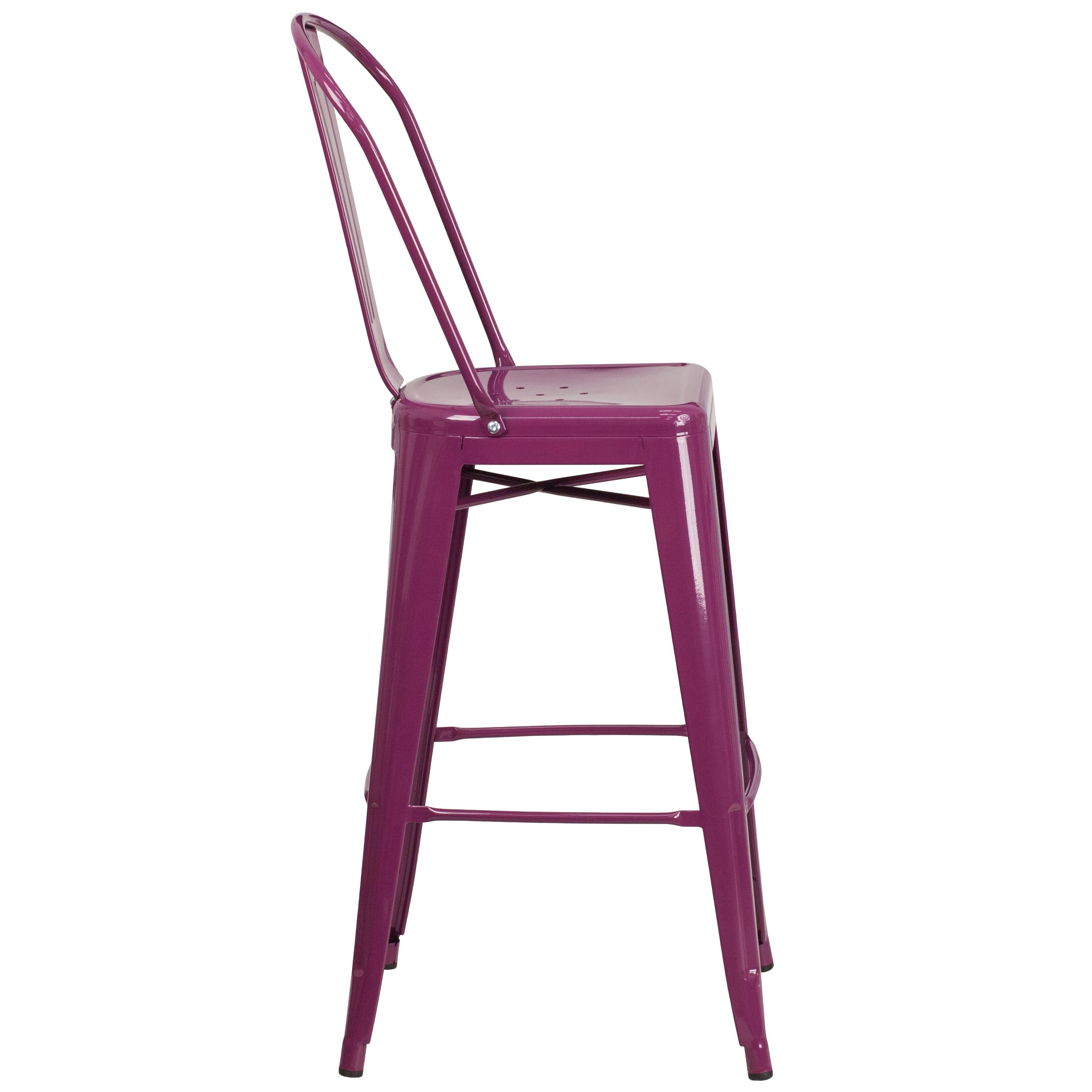 Flash Furniture Commercial Grade 30" High Purple Metal Indoor-Outdoor Barstool with Back