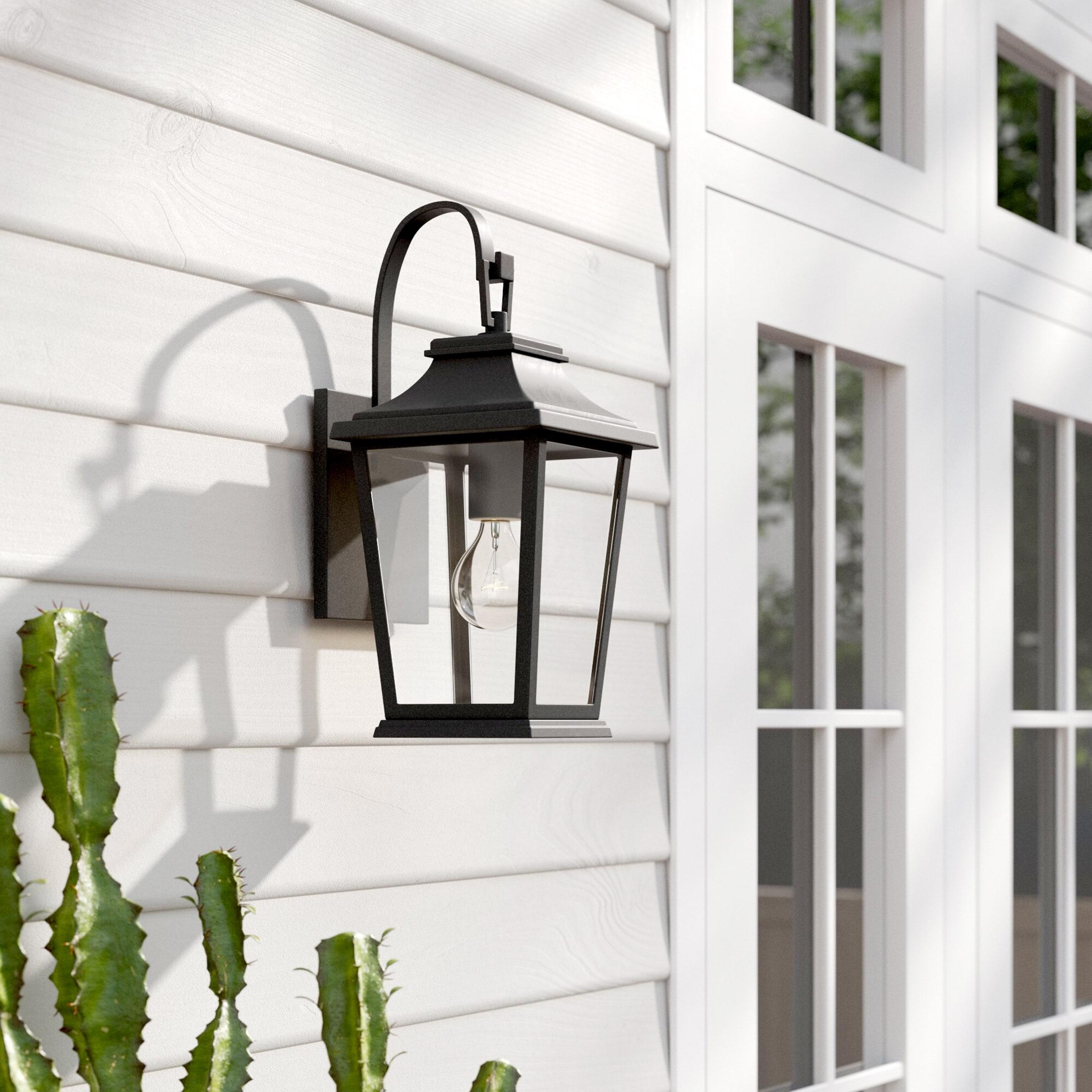 Warren Textured Black Dimmable Lantern Sconce with Clear Panels