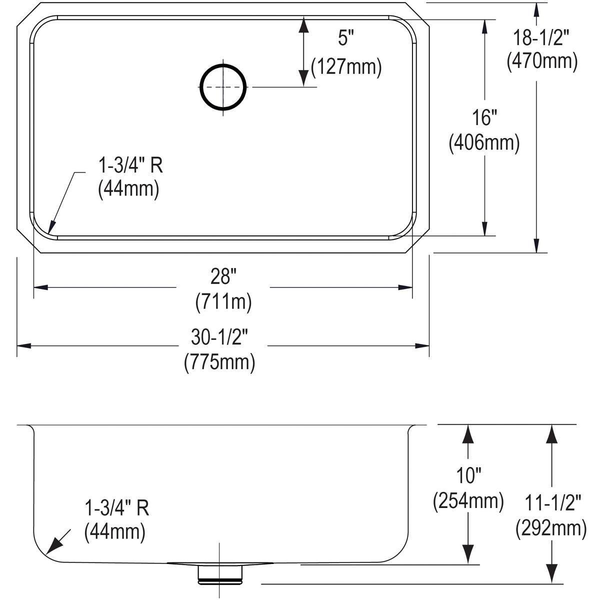 Lustertone 30.5" L x 18.5" W Undermount Kitchen Sink with Basket Strainer