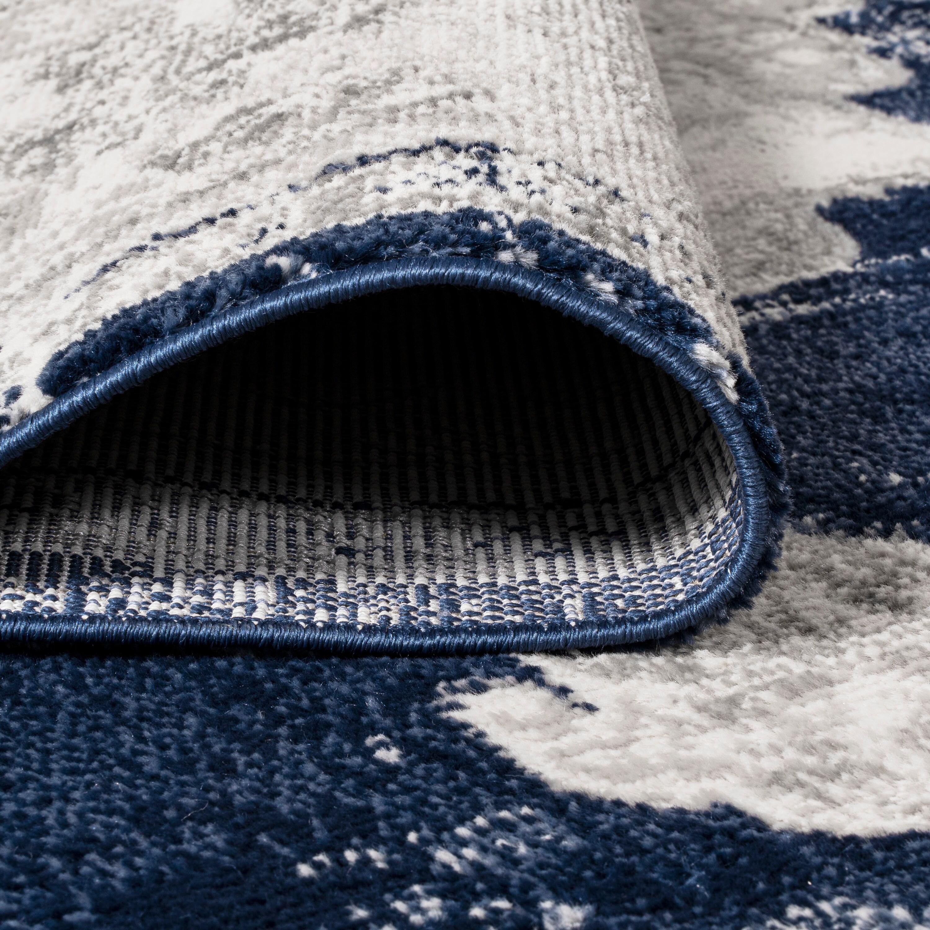 8'x10' Alhambra Ornate Medallion Modern Area Rug, Ivory/Navy - JONATHAN Y