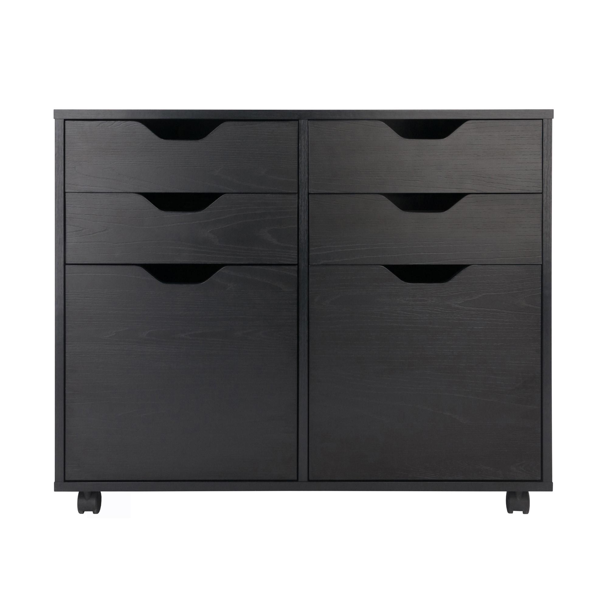 Halifax 2 Sections Mobile Storage Cabinet Black - Winsome: Wheeled Organizer with Locking Casters