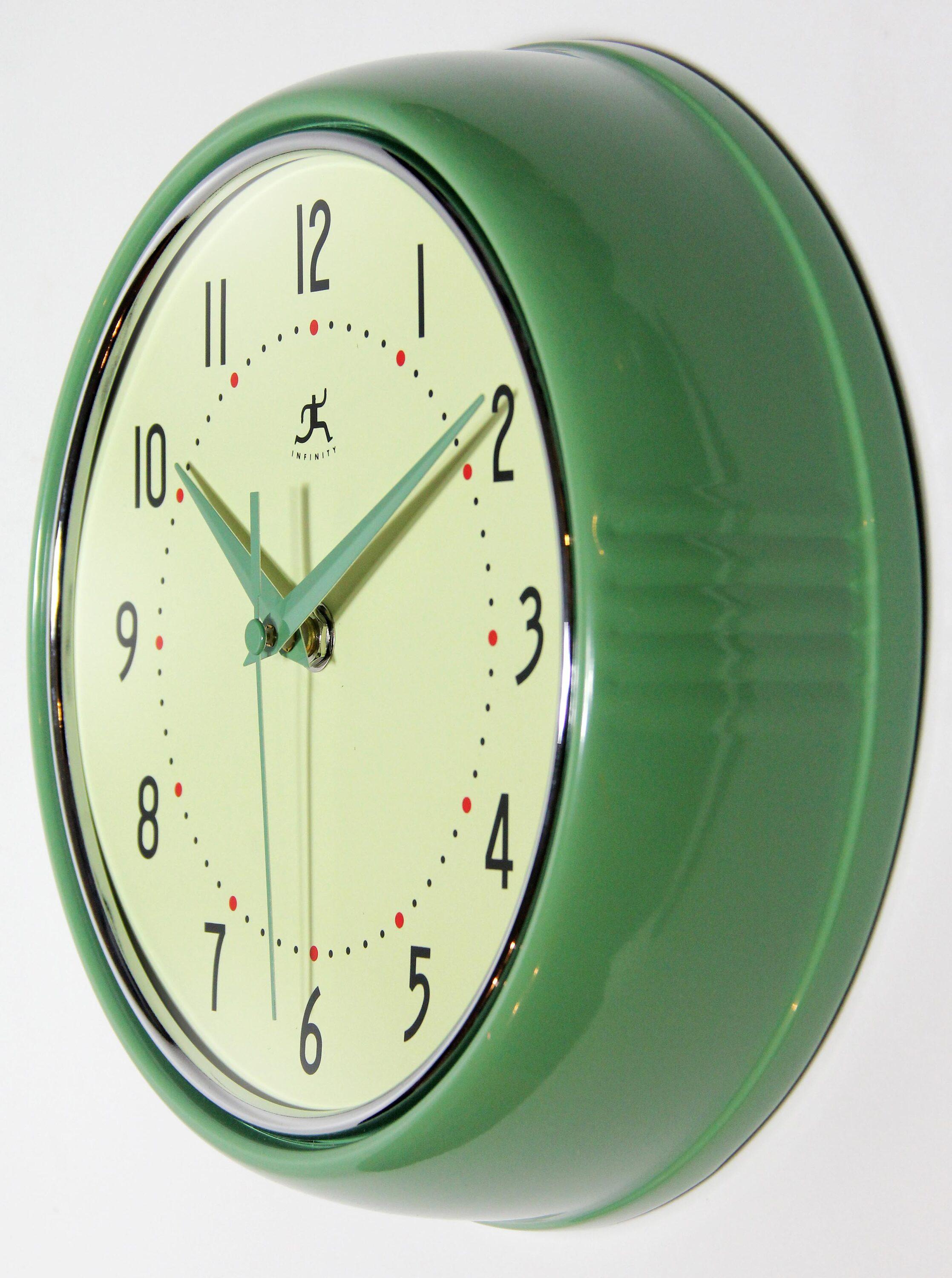 9.5" Retro Metal Wall Clock Green - Infinity Instruments