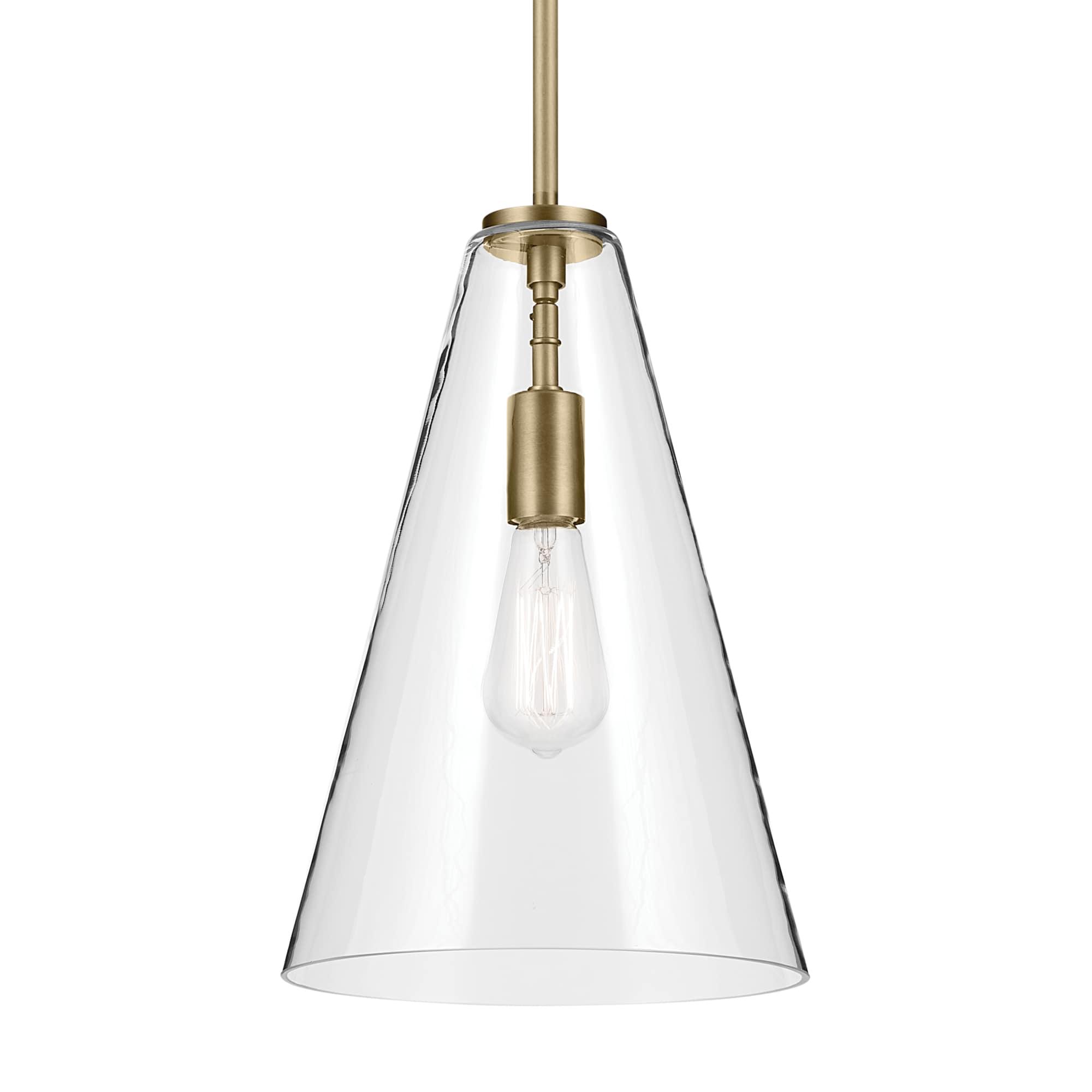 Everly 15.25" 1-Light Cone Pendant with Clear Glass in Natural Brass, for Kitchen Island, Dining Nook, Bedroom, (15.25" x 10.25") 42199NBR