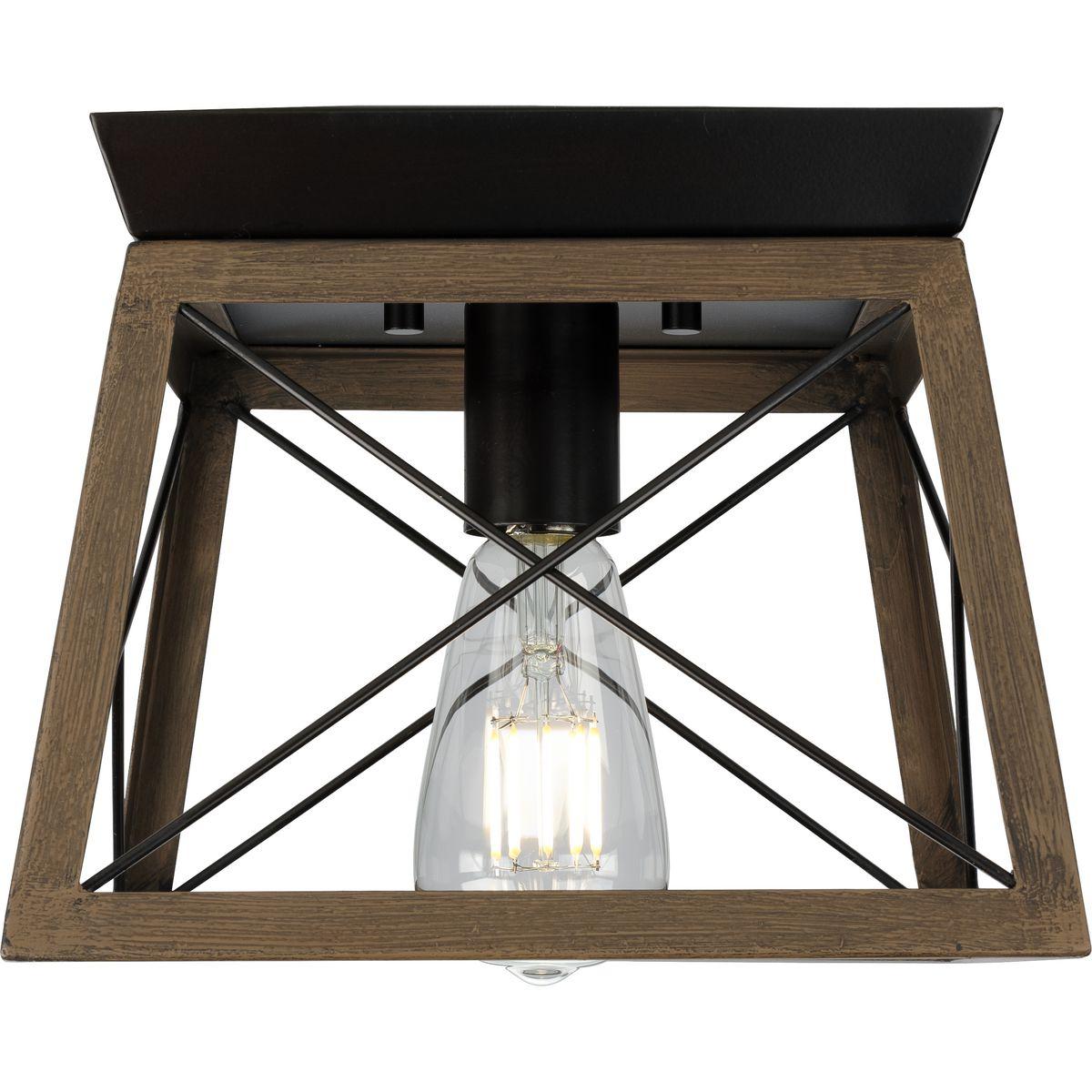 Progress Lighting Briarwood 1-Light Flush Mount, Antique Bronze, Faux-Painted Wood Shade