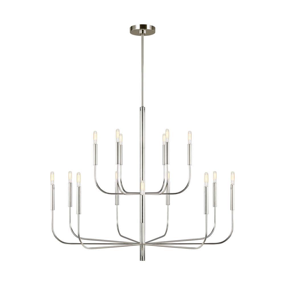 Brianna Polished Nickel 15-Light 2-Tier Chandelier with Linen Shades