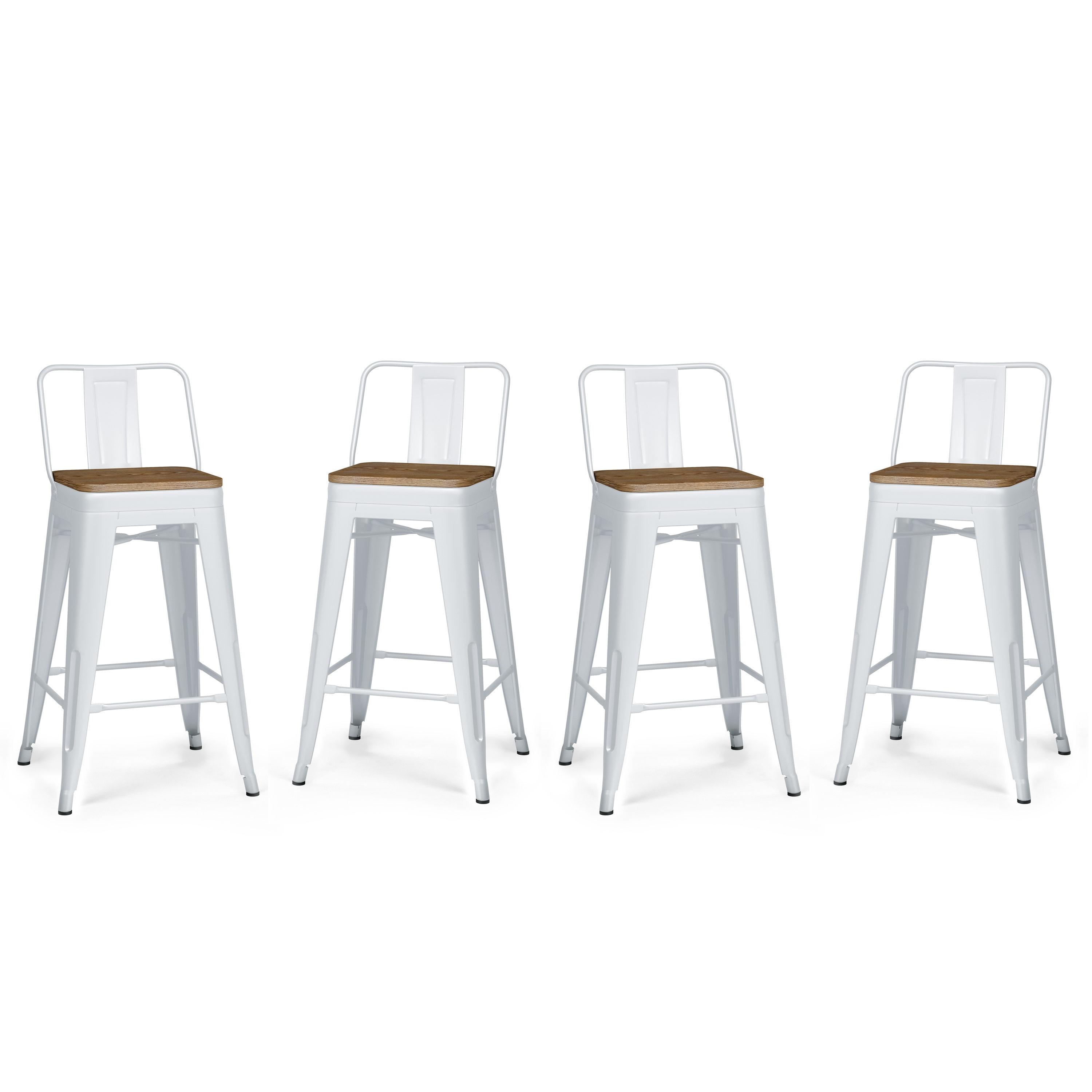 Rayne 24" White Metal and Wood Counter Stools, Set of 4