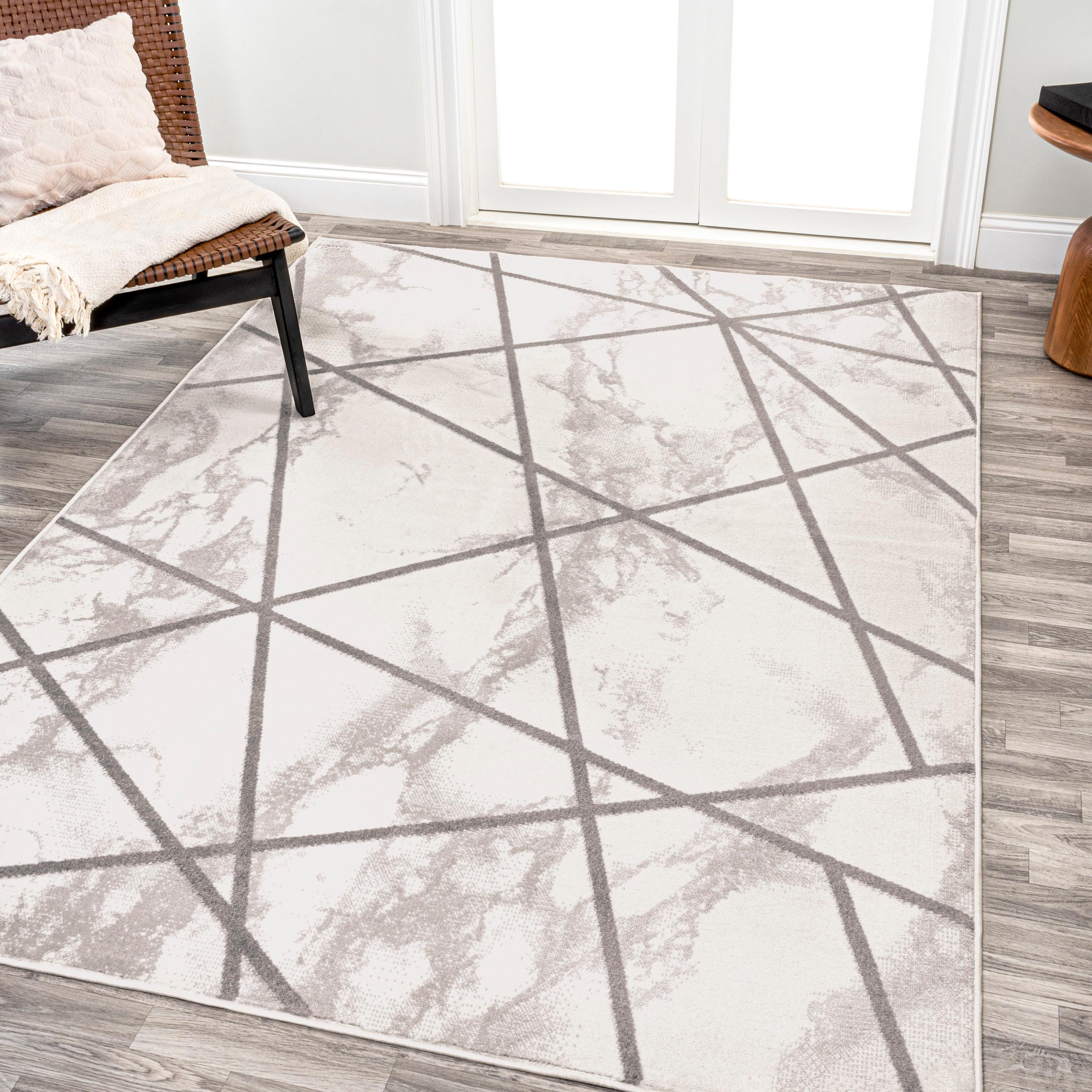 3' x 5' Patras Modern Geometric Marbled Area Rug, Ivory/Gray - JONATHAN Y