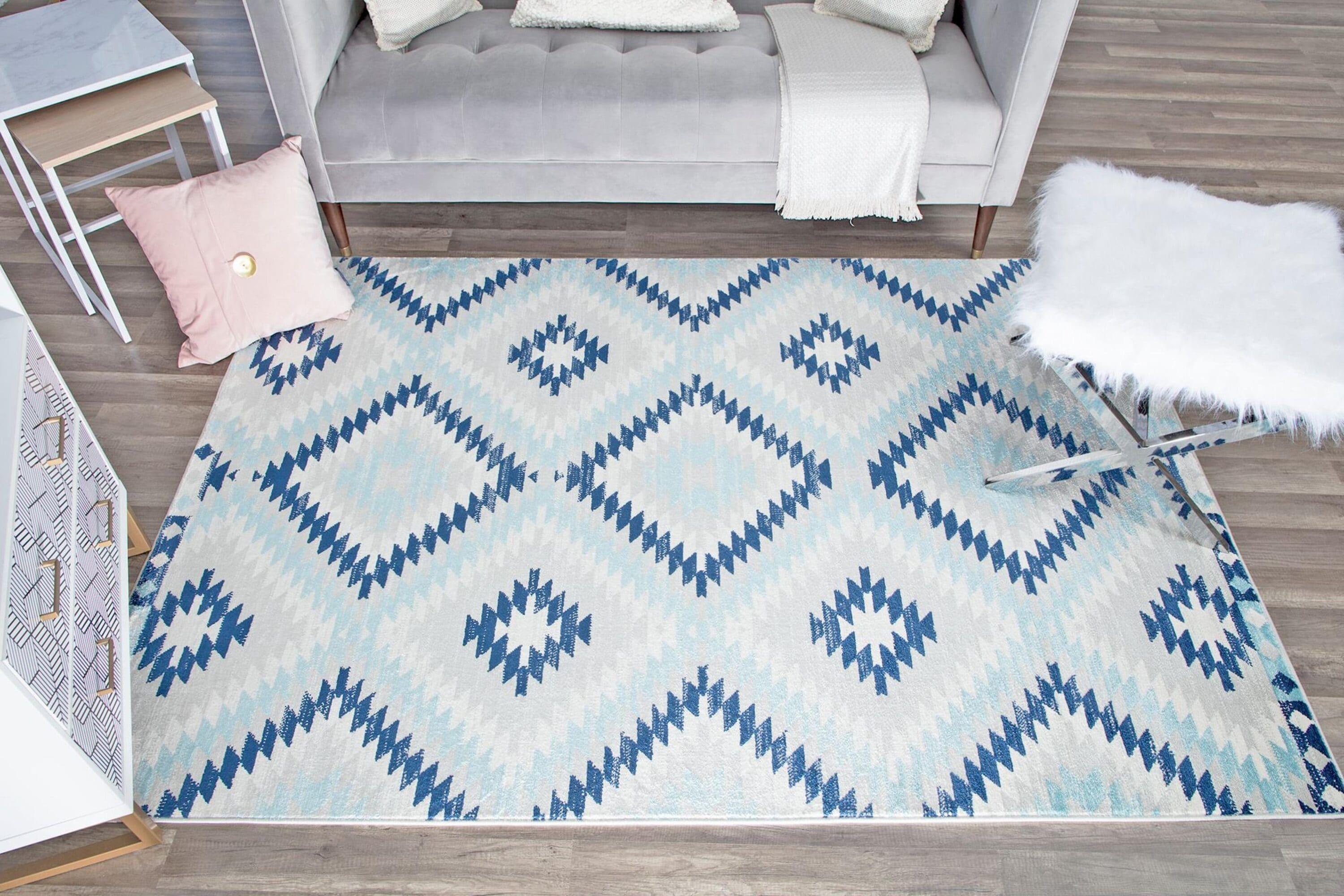 Bodrum Tribal Ice Blue Area Rug