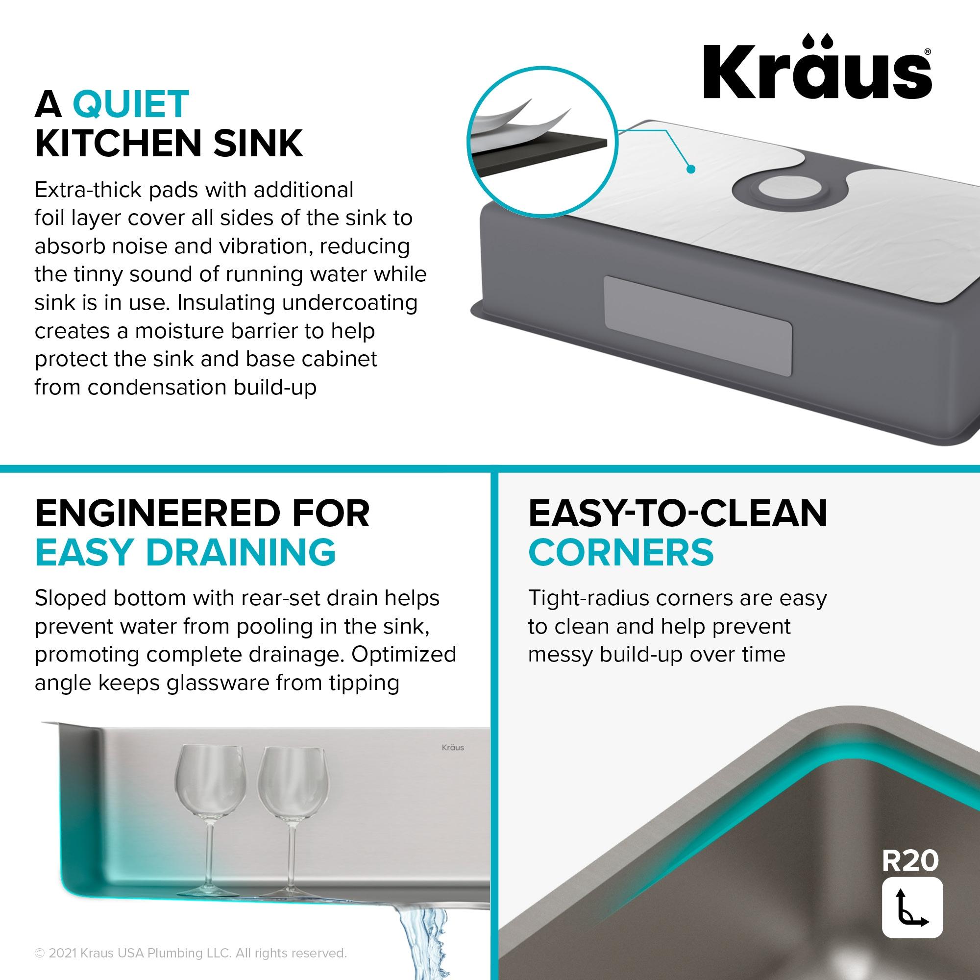 Dex™️ Series KRAUS 32" L Undermount 16 Gauge Stainless Steel Single Bowl Kitchen Sink