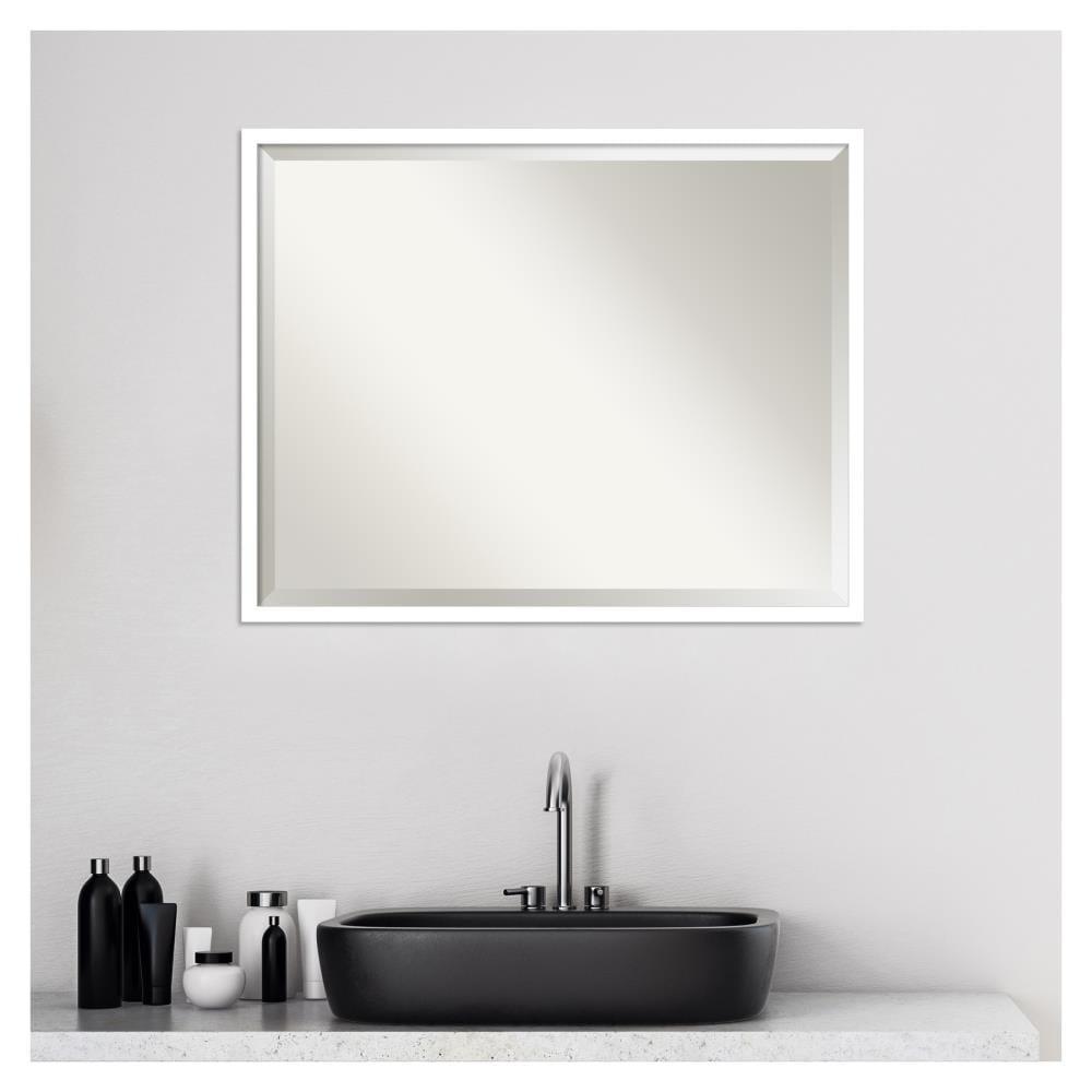 Amanti Art Beveled Wood Bathroom Wall Mirror - Svelte Frame Svelte White Outer Size: 29 x 23 in White