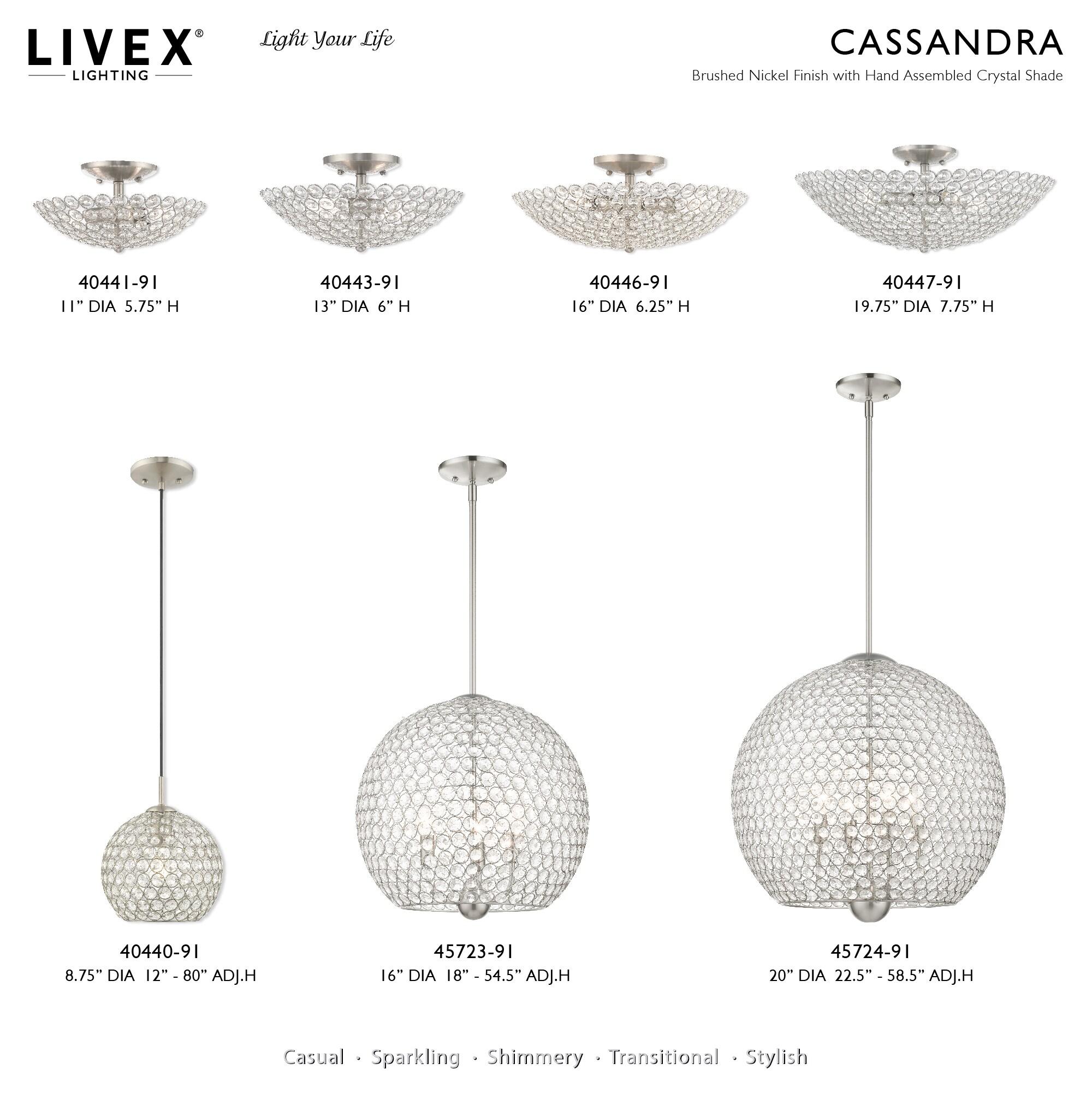 Livex Lighting  Cassandra 3-Light Brushed Nickel Ceiling Mount - 16"Dia. x 6.25"H