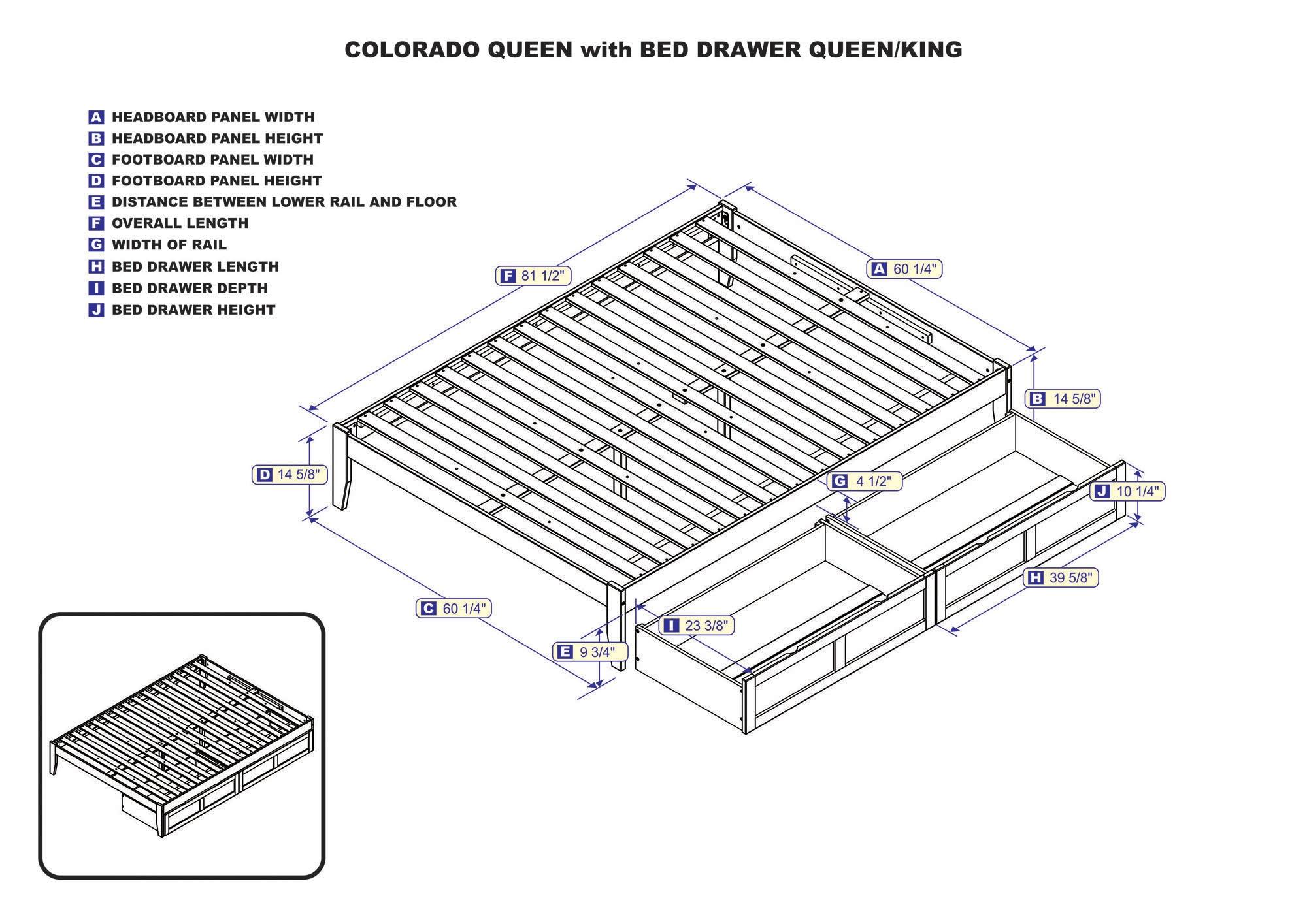 Queen Colorado Bed with USB Turbo Charger and 2 XL Drawers White - AFI: Mid-Century Modern, No Box Spring Needed