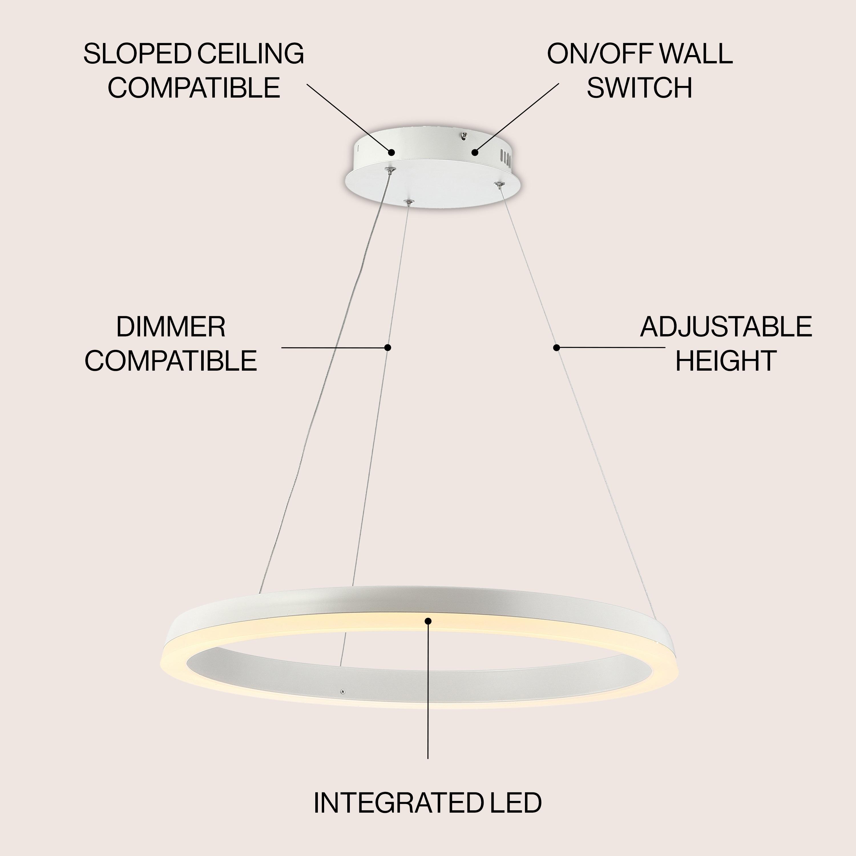 JONATHAN Y Benton 23.5" 1-Light LED Metal Hoop Pendant, by JONATHAN  Y Matte White Matte