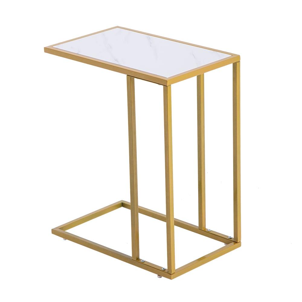 Ktaxon Accent C Table, Modern Sofa Side End Table for Living Room, White Marble Tabletop, Gold