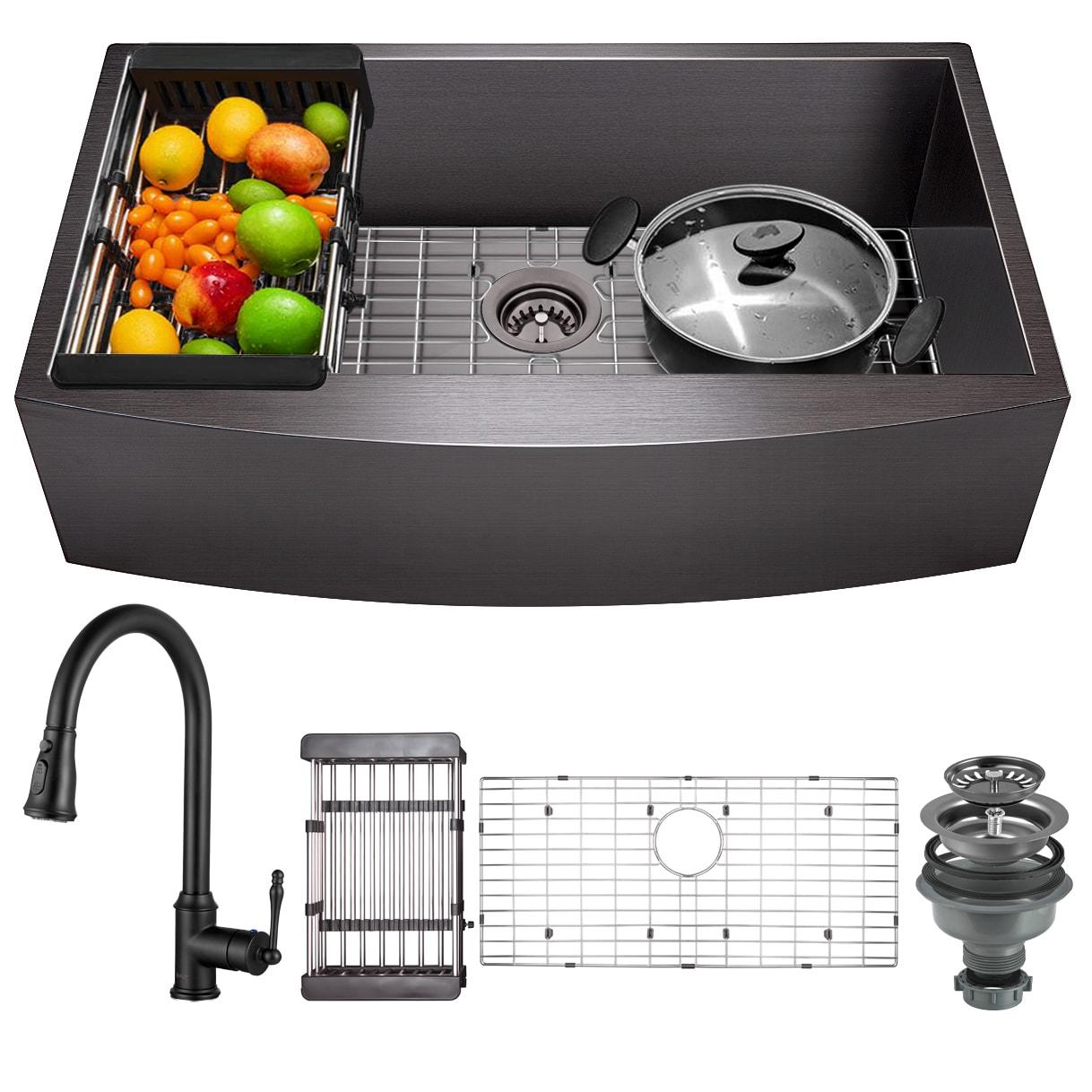 All-in-one 33" L x 20" W Farmhouse Kitchen Sink with Faucet